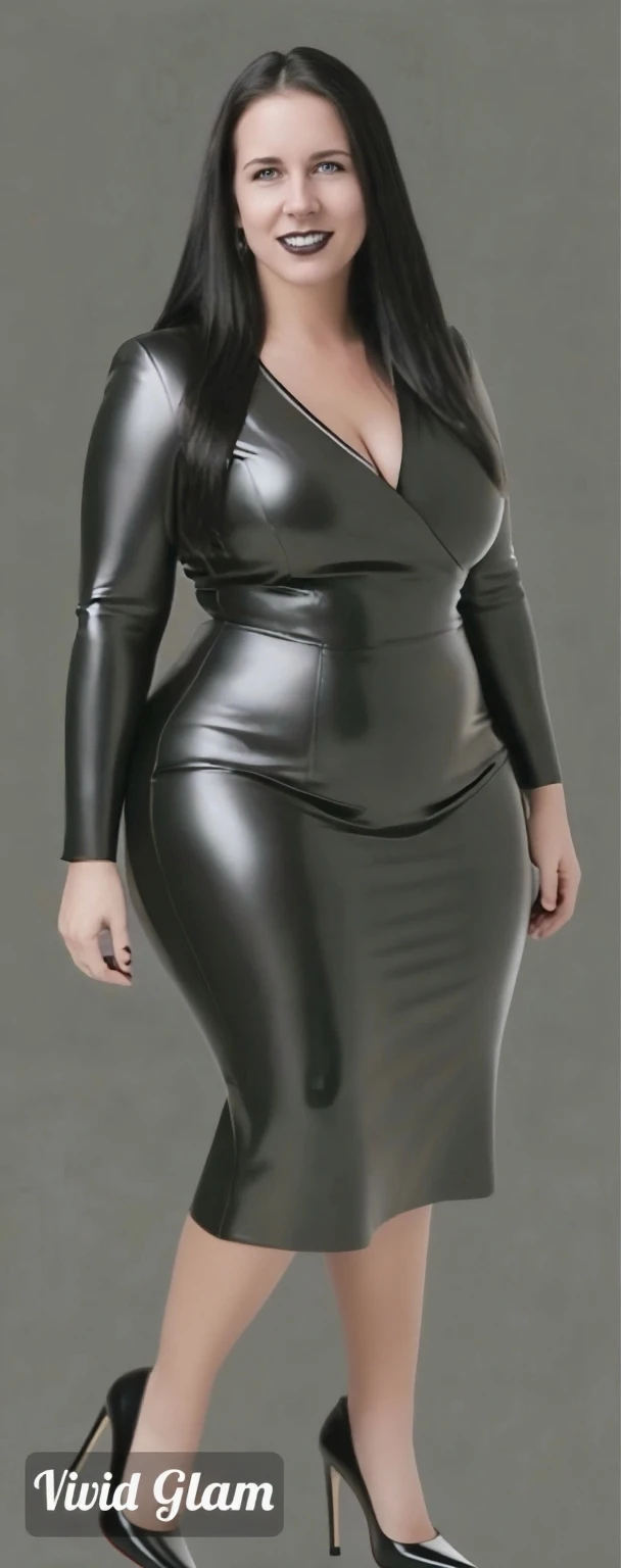 Chubby woman with fat belly and tight thighs, full body, 50-year-old mature woman, thick hips, thick neck, thick chest, big eyes, wearing a longest dress 