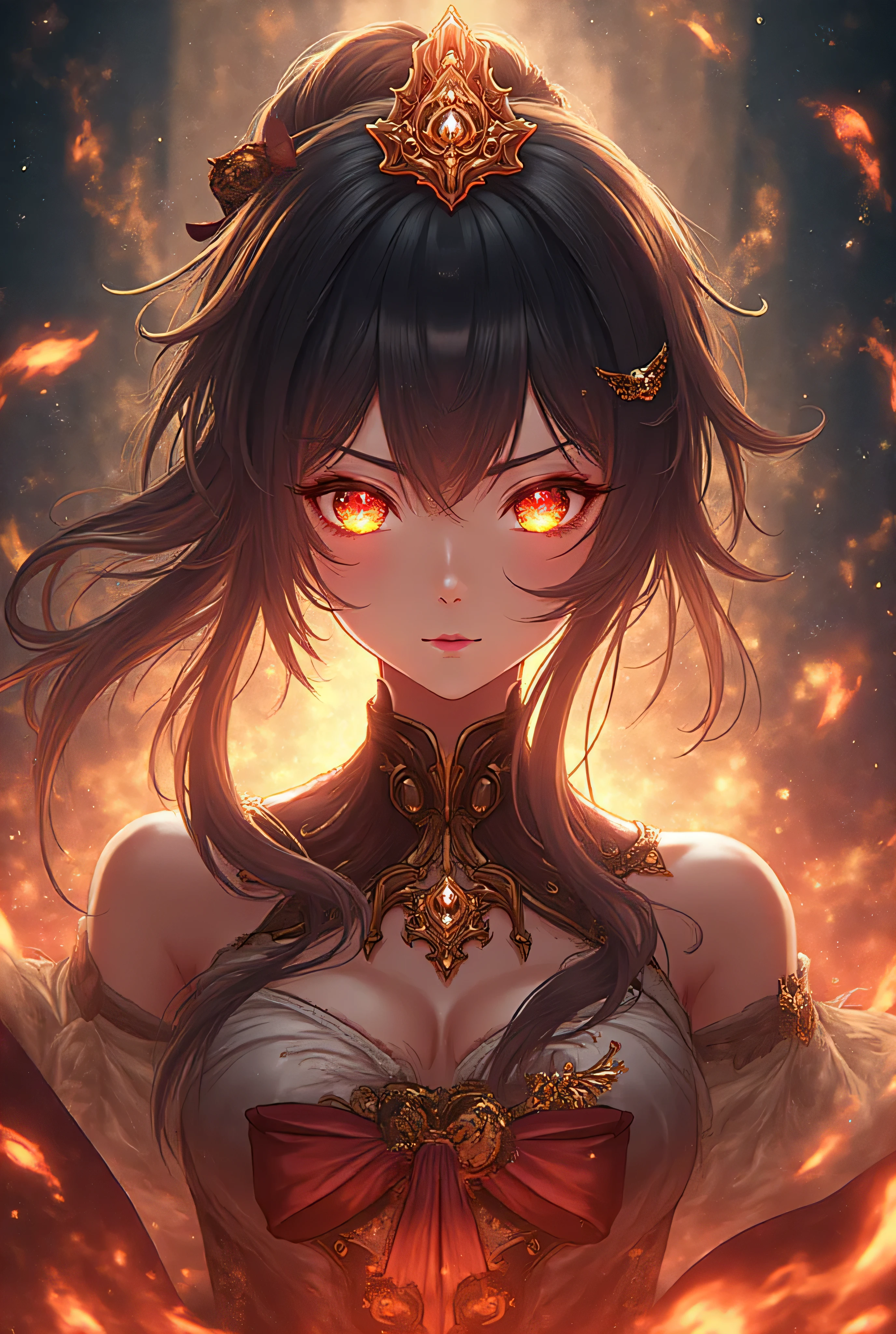 (masterpiece, top quality, best quality, official art, beautiful and aesthetic:1.2), (1girl:1.3), extreme detailed,(fractal art:1.3),colorful, highest detailed, (golden lips, black eyes), (light painting :1.3), (auto-destructive art :1.3)