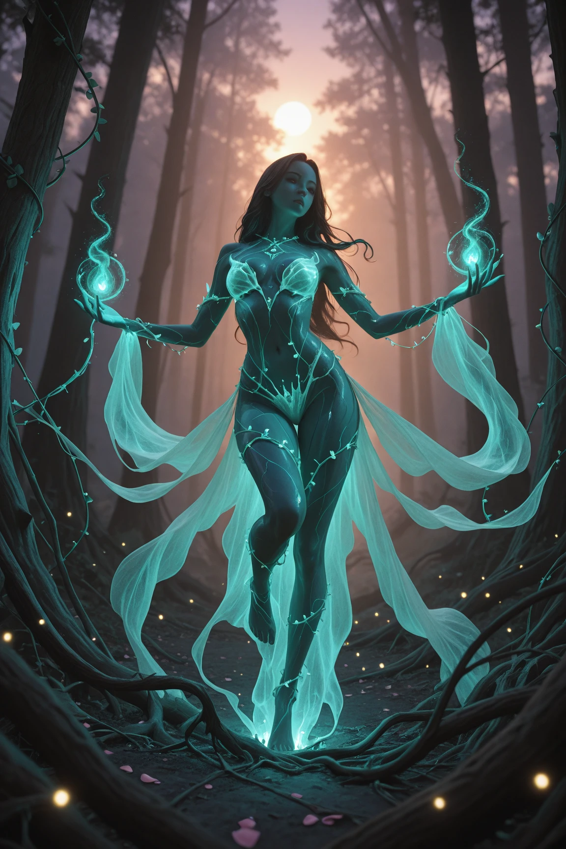 <lora:Glowing_bubble_XL:1> glowing bubble woman, druid, ice