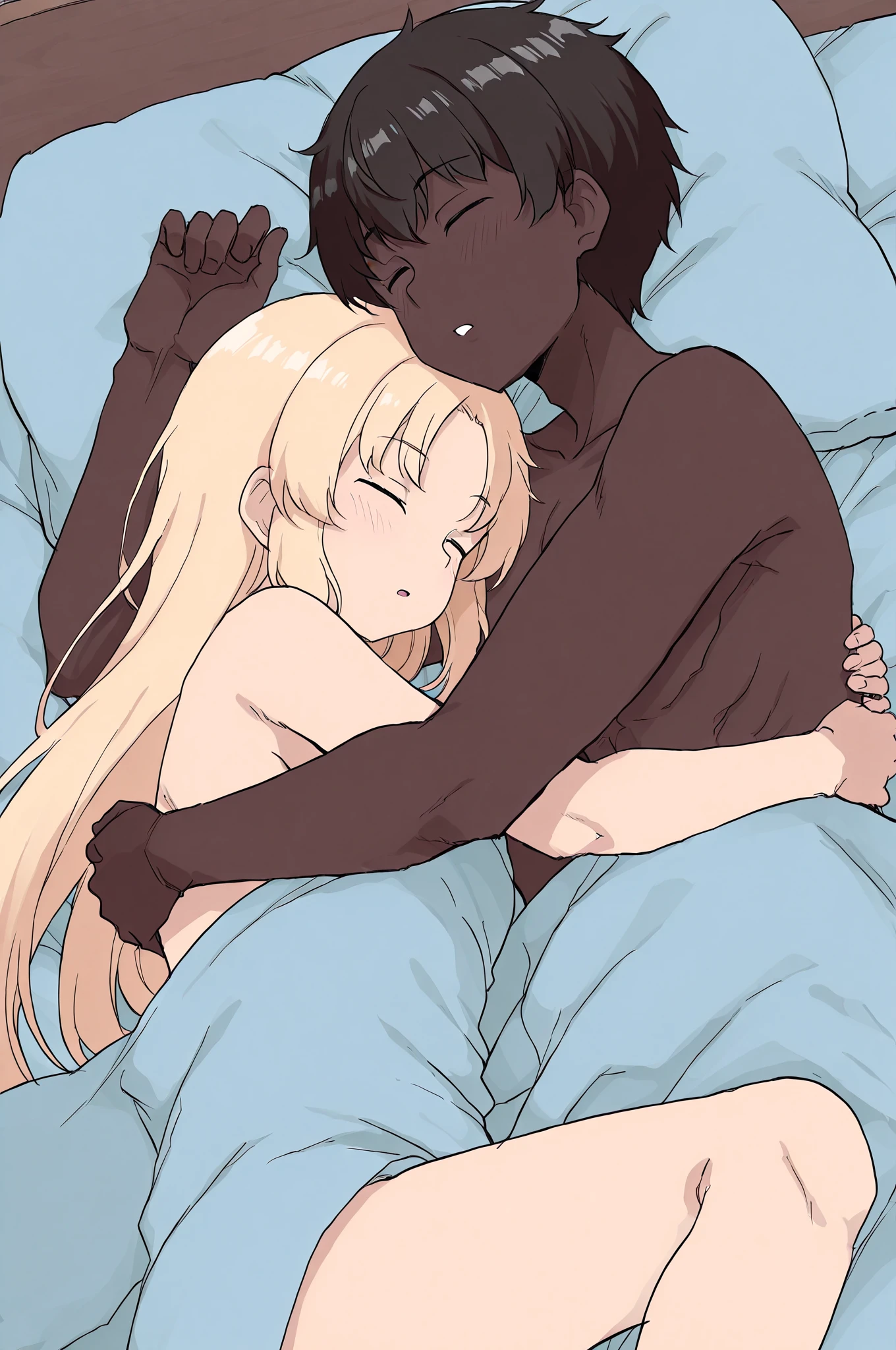 Browsing Caution,Sweat,white breath,Big cock,1 male,(One Futanari girl with small penis),Large areola,White steam,Small breasts,Cleavage voyeur,1 blonde with low twintails,Doggy style sex,Sleeping Back,((Depiction of trembling body)),Ahegao,Side view,Cum on ass,Heart Eyes,Intrauterine description