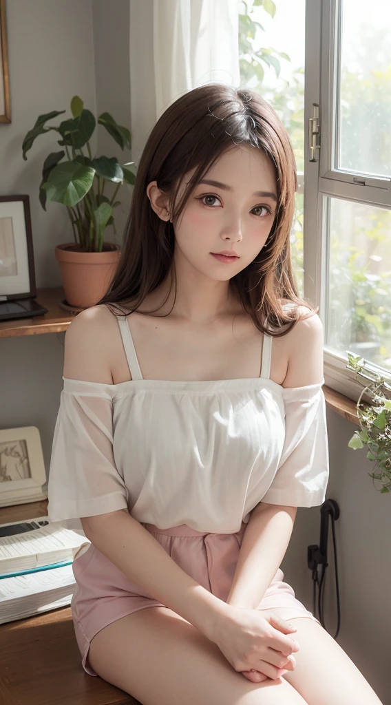 solo,  stand in the kitchen,  a girl, milk falls on the chest area of the shirt,  (delicate illustration:1.4), (renaissance art:1.4),  (masterpiece:1.0), (best quality:1.4), (ultra highres:1.2), (photorealistic:1.4), (8k, RAW photo:1.2), (soft focus:1.4), (18yo:1.3), (sharp focus:1.4), detailed beautiful face