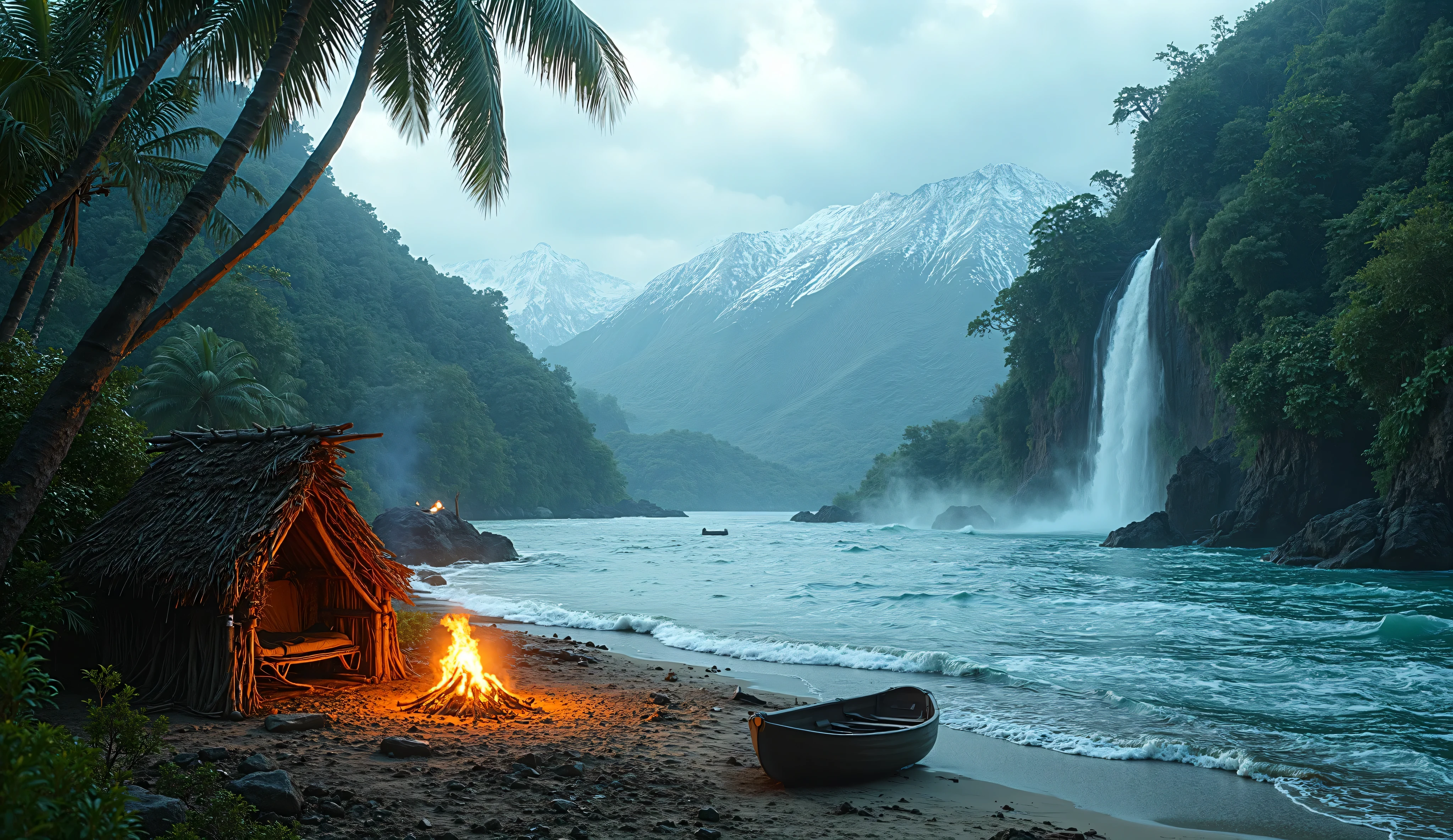 Ultra realistic 4K wide tropical landscape, real ocean with waves in ...