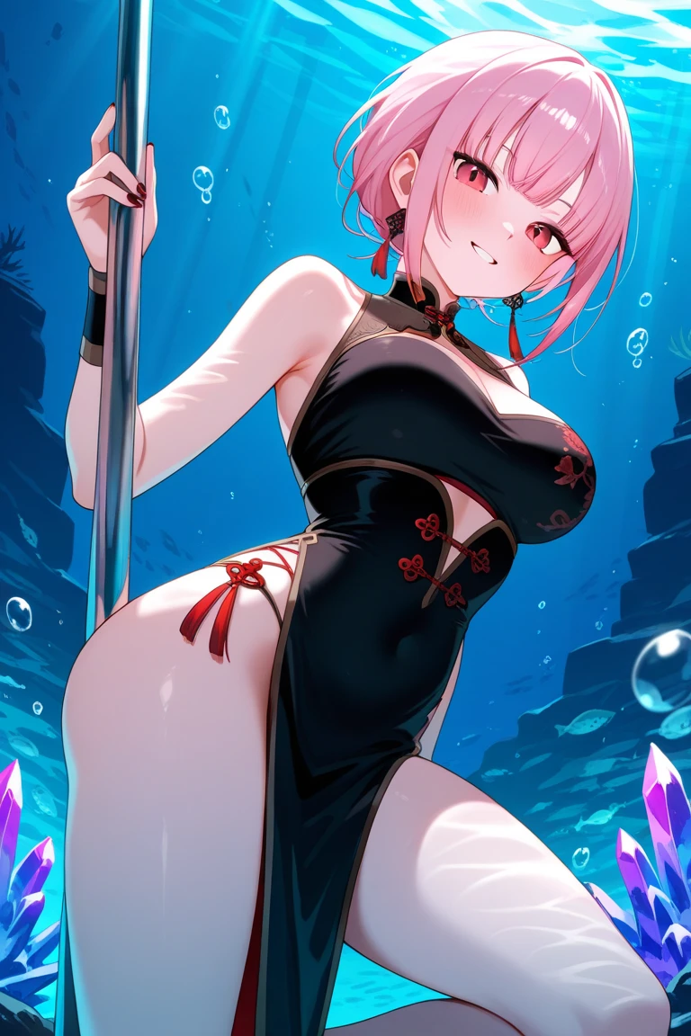 a girl, (大of: 1.4), split, (crawling ????????????: 1.3), 独自of, Sheep's horn, (Hi-Reasterpiece)), ((最好of质量)), (Very detailed)), 大of_File size, 饱满of色彩, of, 长长of白头发, 红色of Eyes (Eyeliner), from below, down, Back, Turn your ????, immerse in water, black transparent clothes, 红色of, open air, Rose, night, ruins, Butterfly，big ???