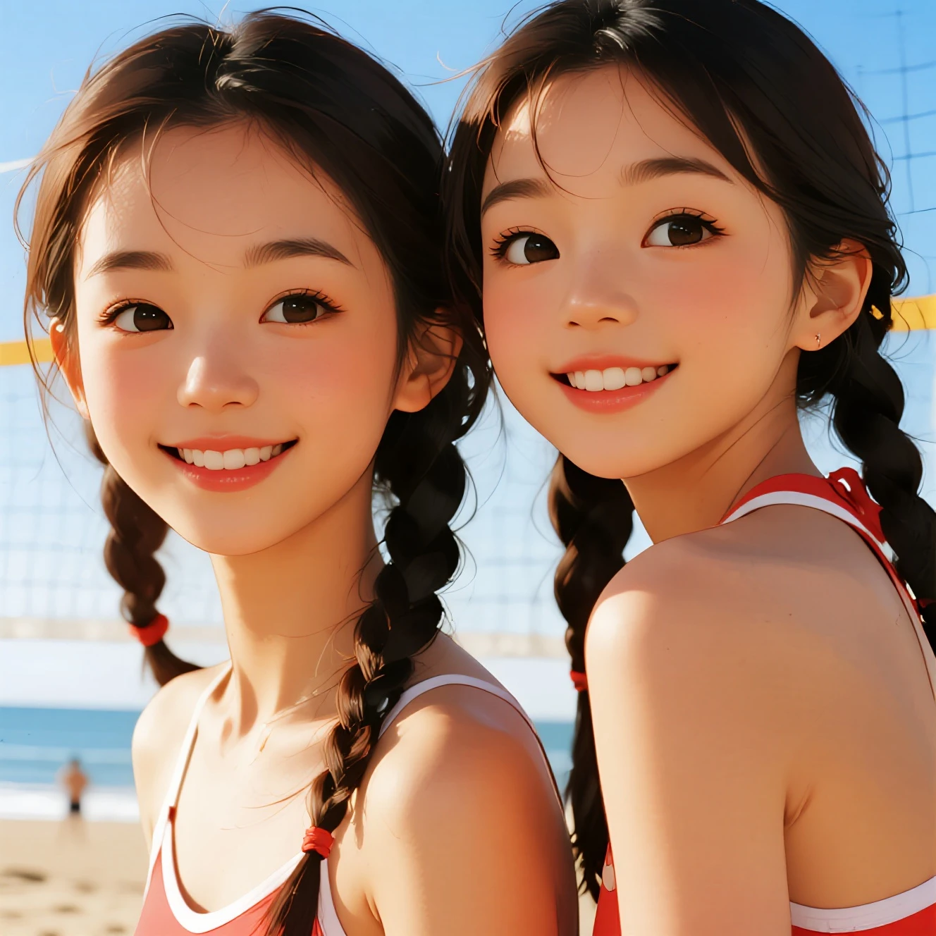 cute 18 year old,1 girl, ((face 近い up:1.5)),((A smile showing white teeth)),((Ponytail and Hair Tie)), 8K, Raw photo, highest quality, masterpiece,realistic,
