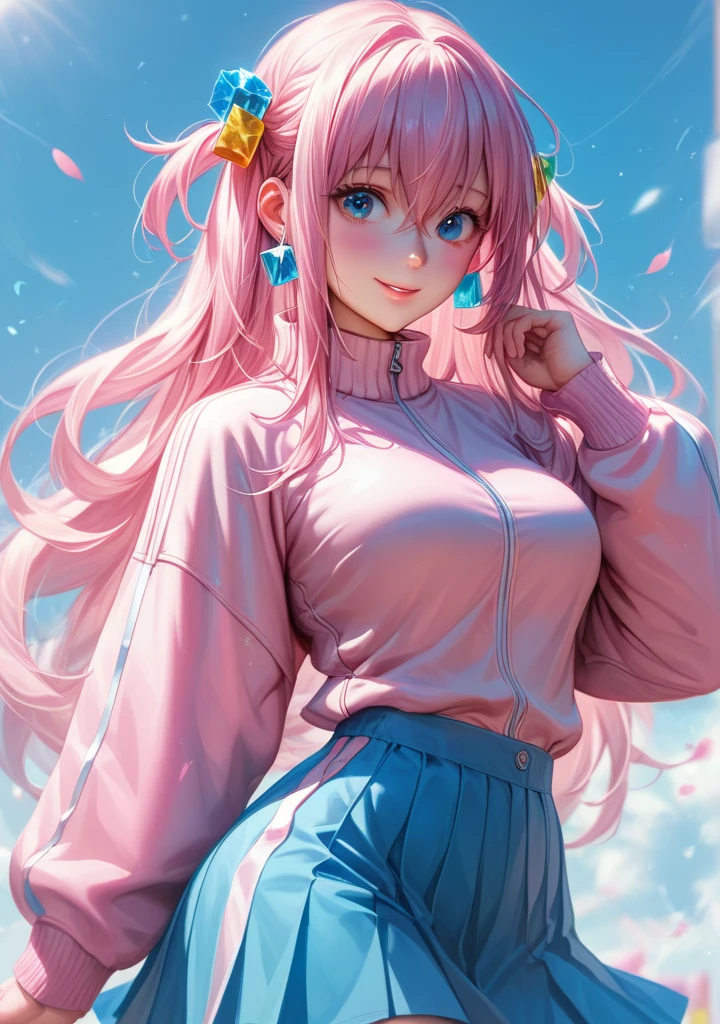 there is a woman with pink hair and a white shirt, belle delphine, with pink hair, cute girl with short pink hair, anime inspired, kerli koiv as anime girl, anime girl in real life, amouranth, pink hair, flowing pink hair, pink wispy hair, light pink hair with pink flames, pink iconic character, pink straight hair