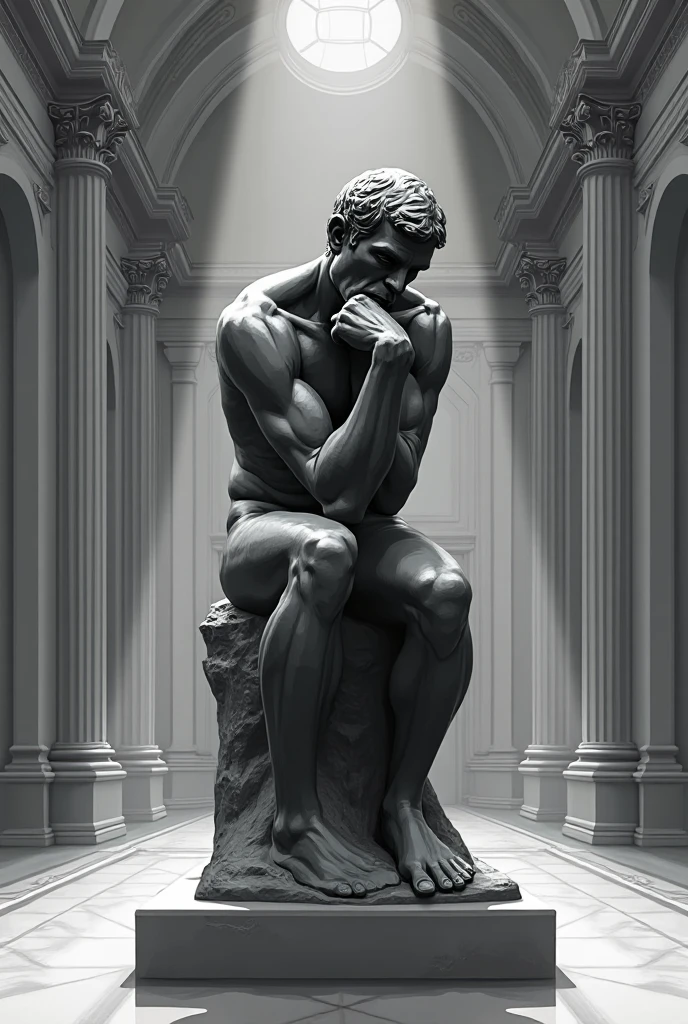 <lora:JRR01_XL-000015:0.7>, white marble statue, bald JRR01 with goatee, white eyes, white plaster texture, sitting on stone, the thinker, hand under chin, elbow on knee, soft lighting, masterpiece, extreme detail, HD, statue, sculpture, indoor, low contrast, <lora:MarbleStatueXL:.75> in the style of MarbleStatueXL