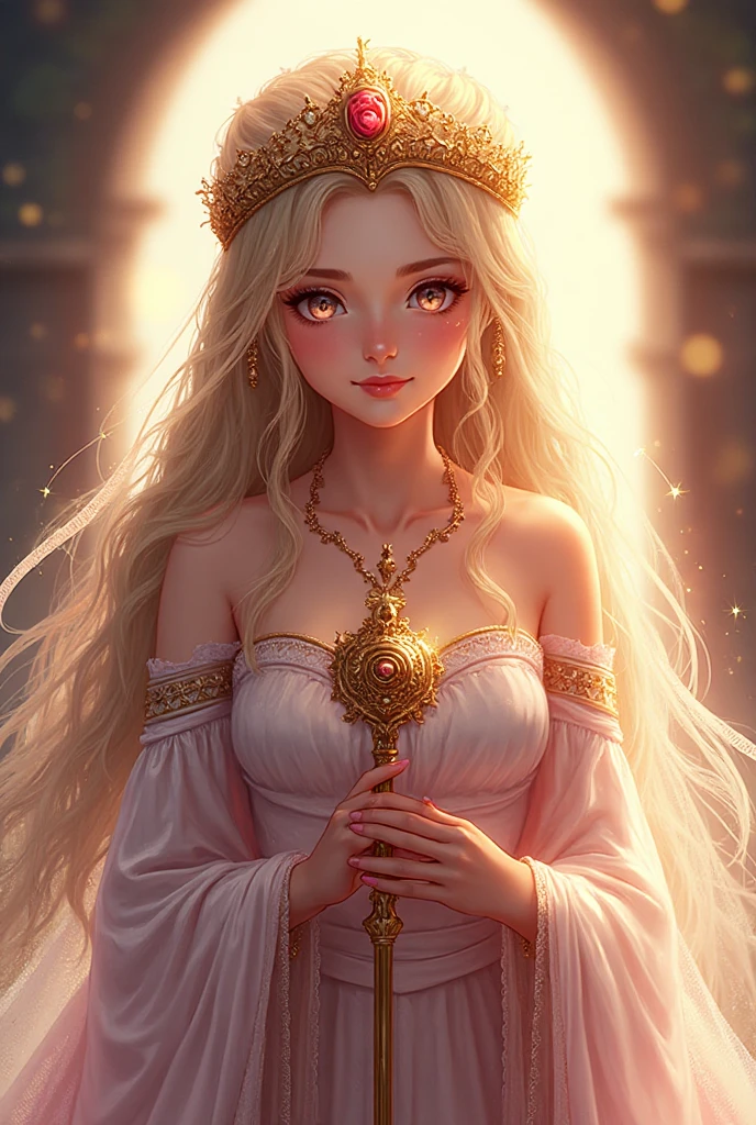 A woman in a white dress and gold crown posing for a photo - SeaArt AI