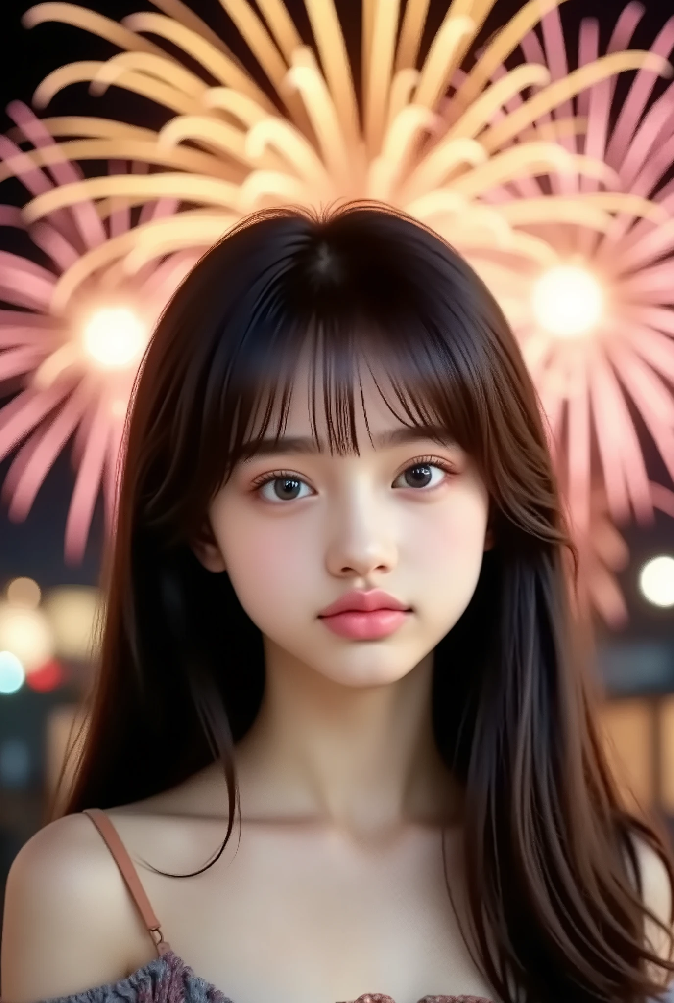 Smile Yan、beautiful girl、high school girl、 while fireworks