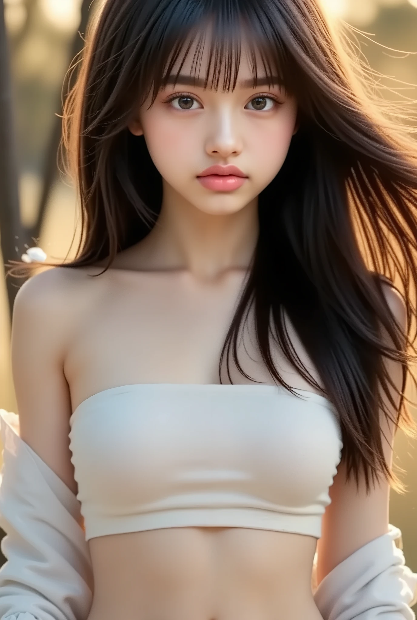 Three smiling girls, Blowing in the wind for a long time [Blue-black:.3] hair,View Audience, (masterpiece:1.3), (8K, Realistic, RAW Photos, Highest quality: 1.4), Japanese, (One Girl), Beautiful Face, (Realistic Face), beautiful hairstyle, Realistic eyes, Beautiful details, (Realistic Skin), Beautiful Skin, charm, Ultra-high resolution, Ultra-realistic, Very detailed, School, Shooting with a smartphone、