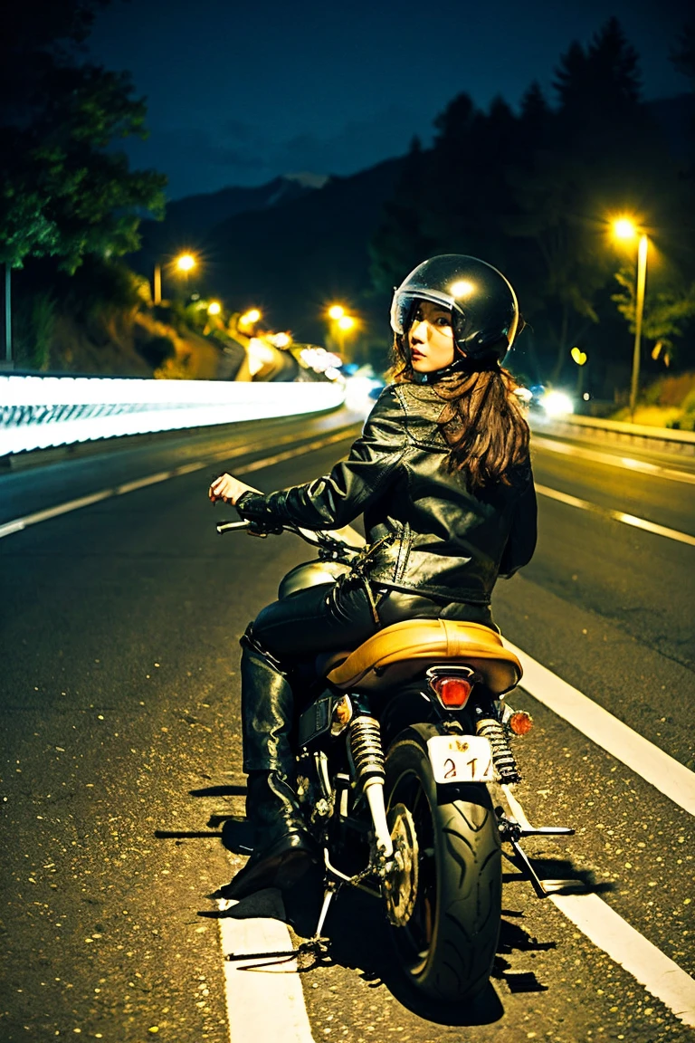 Chica manejando motocicleta en la calle