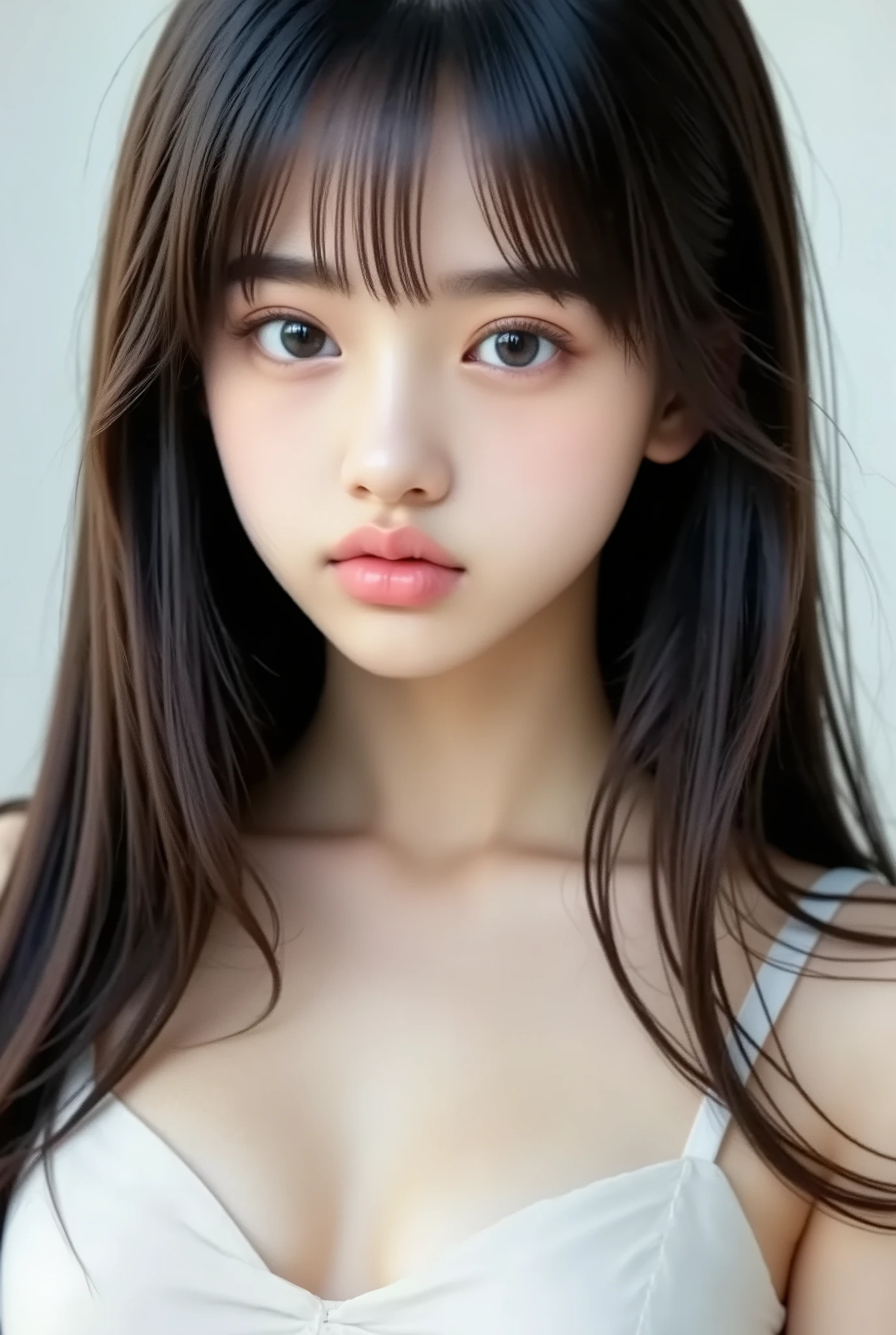 1 woman , face , white background , long hair at Boro-Yado , student