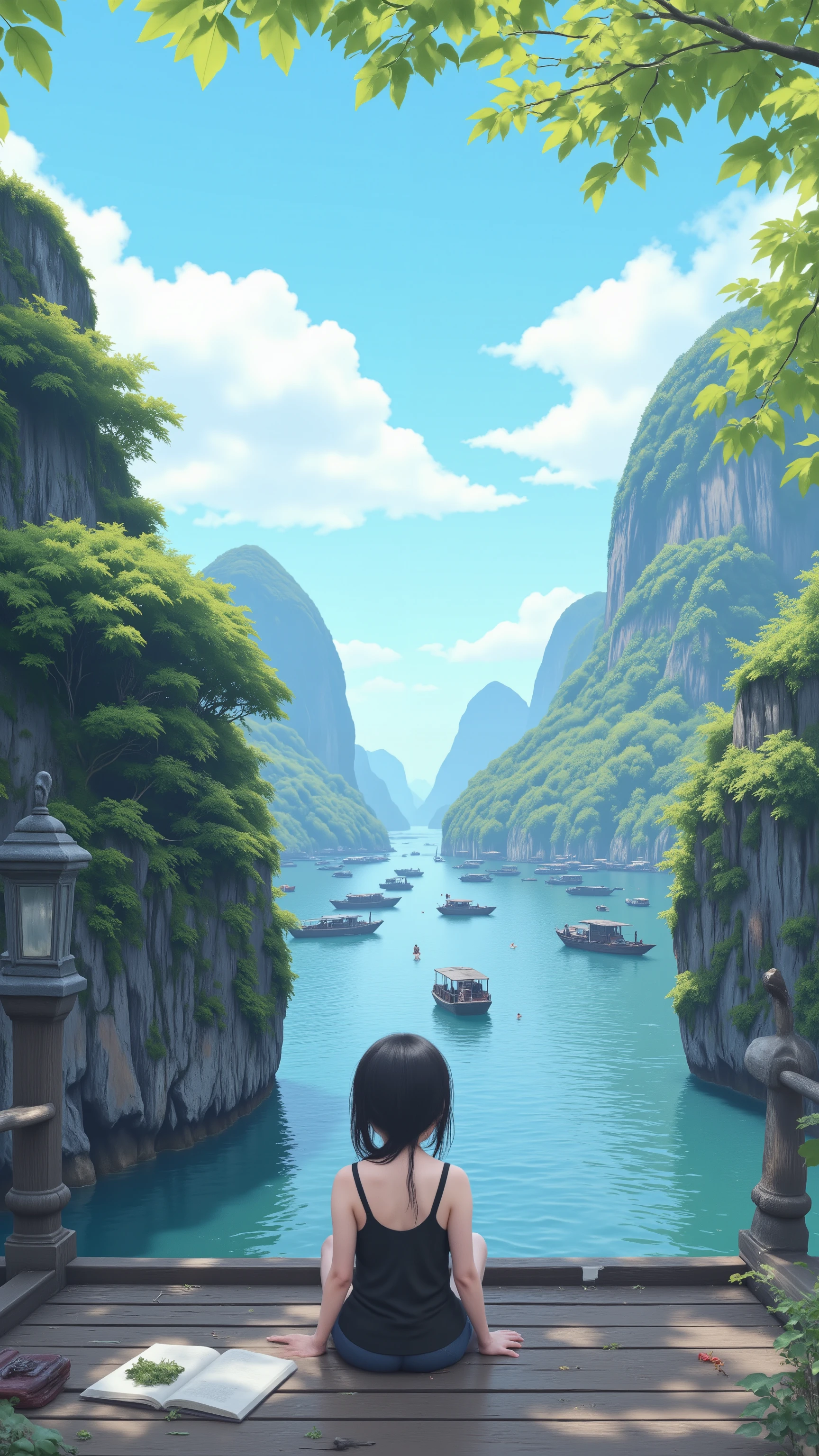  I'm imagining、  Vietnamの  ひるまｎ、Halong Bay、    Vietnam、太陽の光、良い景色、Bay in front of the seaDigital Illustration、4K high-definition digital art、 4K detailed digital art、 natural scenery 、 Art Wallpaper 8K 、  background artwork、  4K Art、4K HD illustration wallpaper woman sitting and crying with anxiety 