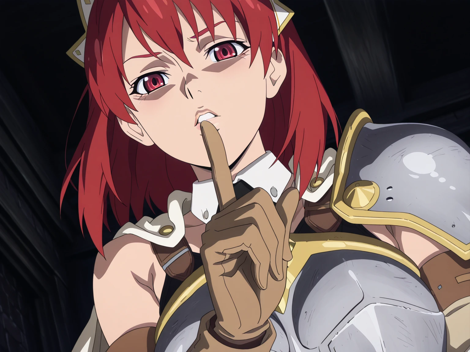 score_9, source_anime, anime screencap, anime coloring, clementine \(overlord\),1girl, red eyes, blonde hair, short hair, medium breasts, , looking down, , , 1boy, 1girl, , bikini armor, midriff, pauldrons, gauntlets, low lighting, scared,wide eyes, tears, lying on back, , , grass, dirt, graveyard, pov, choking, close-up of face, hand on another's  neck, from above, 