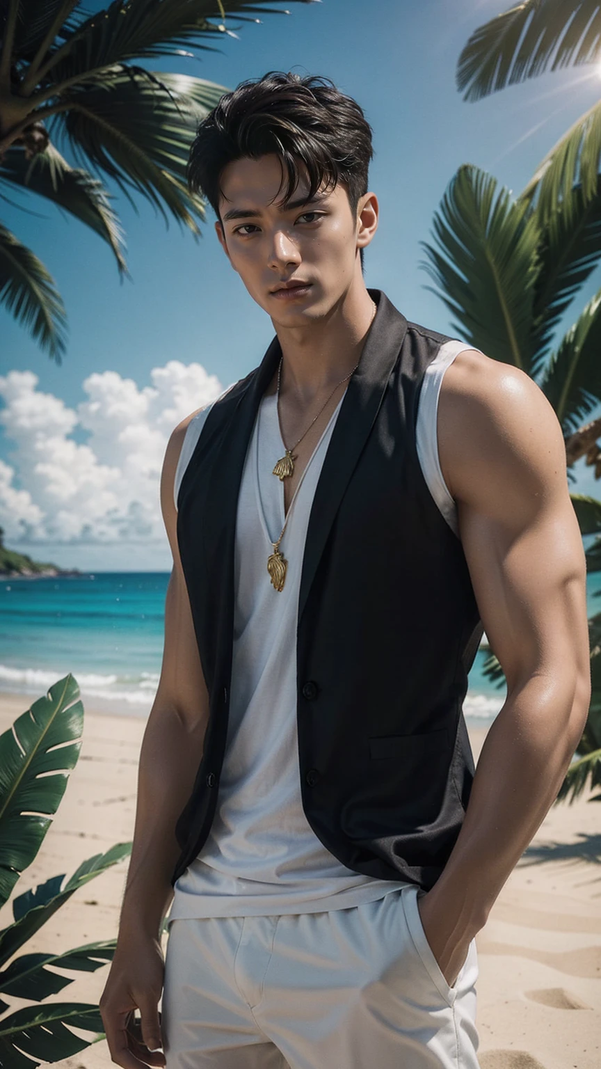 Hyperialistic mermaid boy with the name tag of Kim