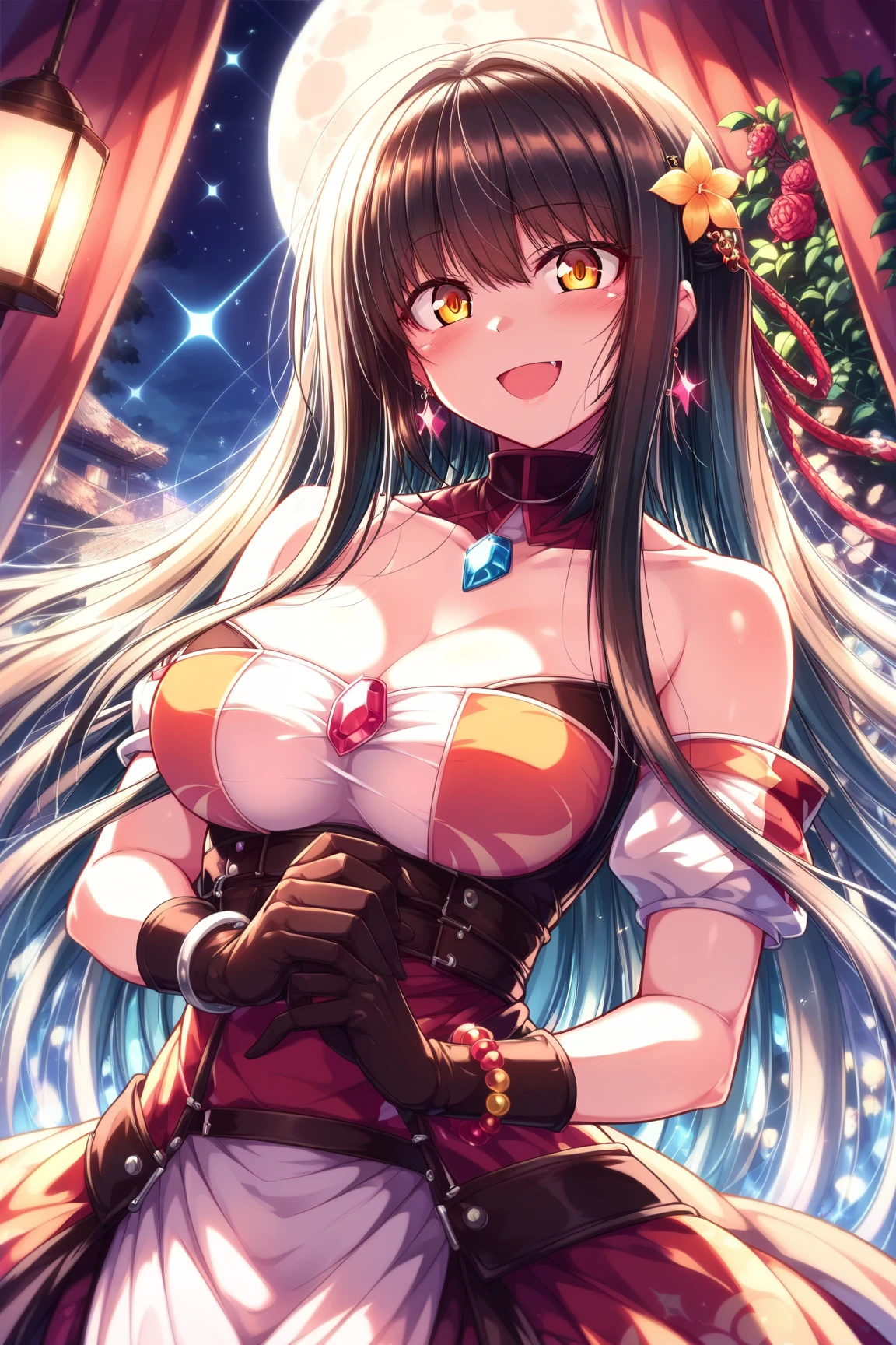 (best quality,4k,highres,ultra-detailed,realistic:1.2),anime,woman,proportionate body,curvy,voluptuous physique,piercing eyes,rosy lips,feminine face,big round breasts,expansive chest,smooth skin,long flowing hair,expressive eyebrows,seductive smile,graceful posture,alluring charm,vibrant colors,magical lighting,soft shadows

In this anime-inspired artwork, a captivating woman with a voluptuous physique takes center stage. Her body is proportionate, with attention given to her curves. Her face exudes femininity, featuring piercing eyes that draw you in and rosy lips that carry a  smile. The artwork has a best quality, 4k, high-resolution, and ultra-detailed rendering, allowing every intricate detail to be vividly captured.

The woman's long flowing hair adds to her allure, gently cascading down her back. She poses gracefully, stretching her legs to showcase her mesmerizing proportions, inviting viewers into her world. Attention is drawn to her big round , which dominate the screen, covering a significant portion of it. The expansiveness of her  creates a visually striking composition.

Smooth skin with a texture reminiscent of high-quality anime illustrations takes on vibrant colors, enhancing the overall appeal of the artwork. Magical lighting illuminates the scene, casting soft shadows that accentuate the woman's exquisite features. The combination of vivid colors, delicate lighting, and shadows adds depth, contributing to a visually captivating piece.

Note: This prompt contains  and is classified as  ().
