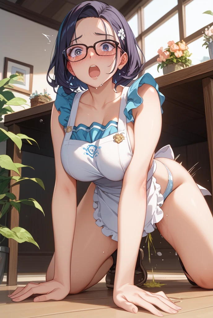 one person、、Kindergarteners、、、、Bobbed hair、Pattsun Bob、Short Bob Hair、Headband、Waist ribbon、Gray Hair、Magical Girl Cosplay、Pink Theme、Pink heavy dress、Frills、Puffy short sleeves、Squatting with legs apart、Pussy、Thick white love juice、Drip a large amount of love juice、blush、Close your eyes and scream、See-through clothing、Masturbation、masturbation behavior、Picking Pussy、Huge breastassage the breasts、Sweat、orgasm、Climax、Van Dyke Color、Round Glasses、Striped underwear