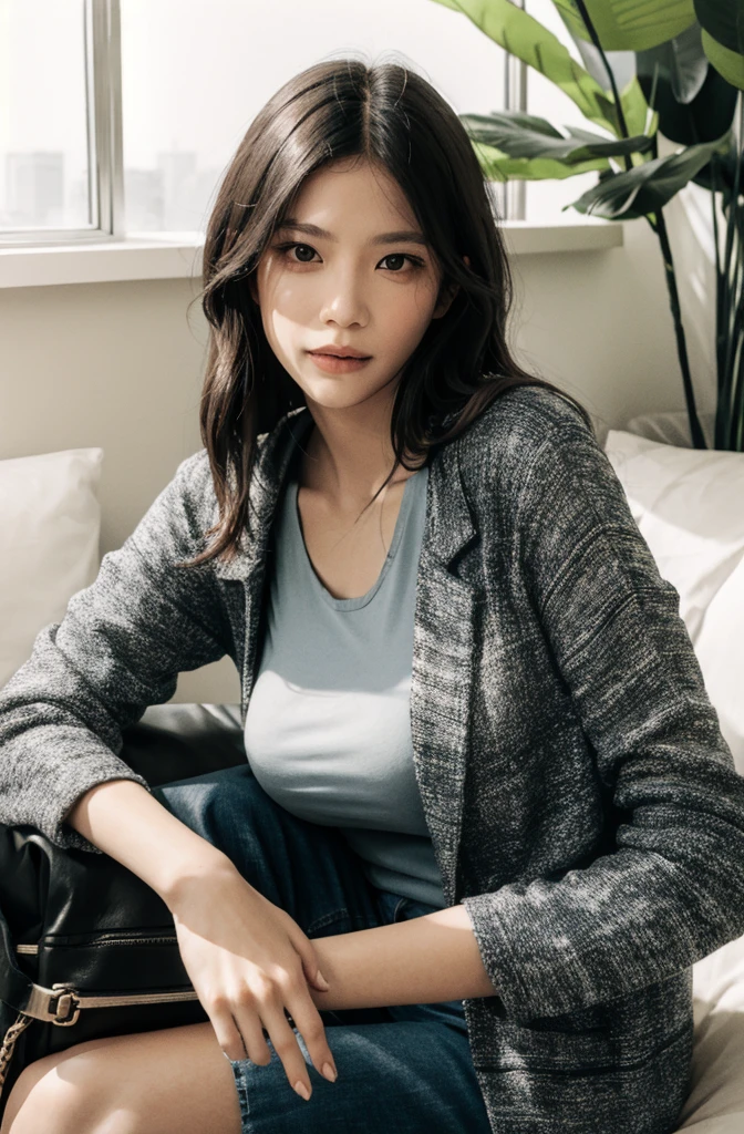 ((Best quality, 8k, Masterpiece :1.3)), Beautiful face, (photo realistic:1.4), soft lighting, (high detailed skin:1.3), 8k uhd, dslr, high quality, high resolution, 4k, 8k, absurdres, best ratio four finger and one thumb, (realistic:1.4), ((realistic medium breasts :1.3)), Highly detailed face and skin texture, Detailed eyes, Double eyelid, full body view, winter outfit,