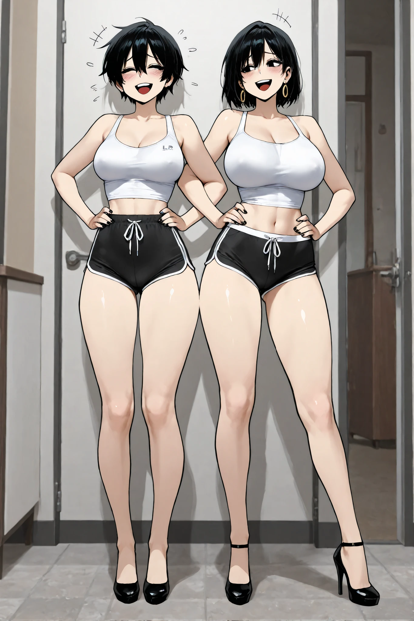 Kitagawa Udo room style, anime visual of a young woman,Focus on the face Delicate and beautiful face High ponytail,城市,Outdoors,Stand up,long leges,Mature woman,Big breasts wife,Married Woman,Mature woman,office lady,(Masterpiece), (Best quality), (Ultra detailed),(Disheveled hair),huge tit,Stiletto heels,Slender and tall,Exquisite details,The feet are delicate