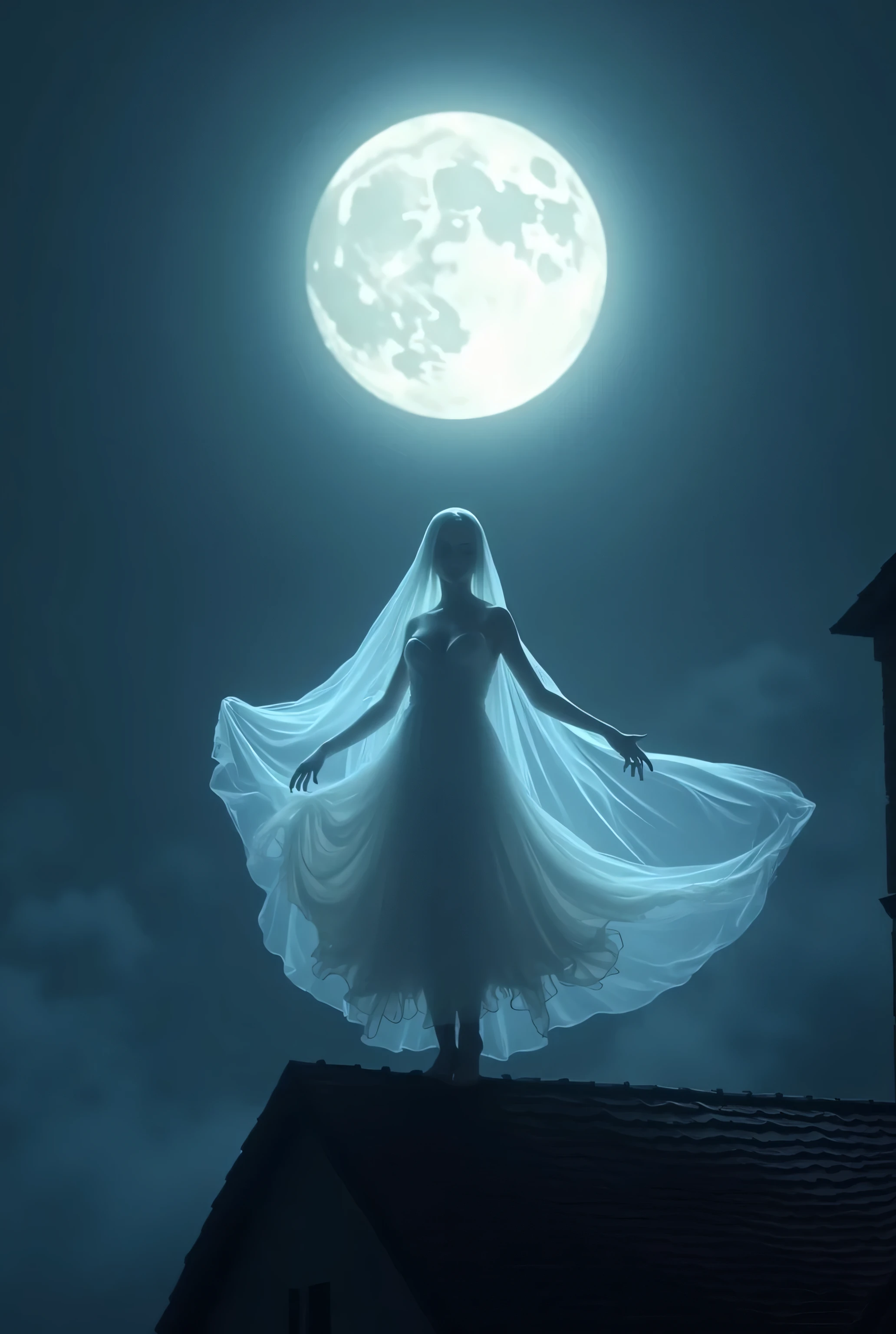 Ghost,dancing ,roof , moonlight 