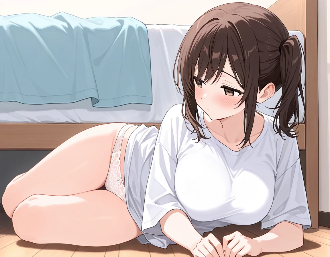 (highres:1.2),(ultra-detailed:1.2),[high dynamic range lighting],(masterpiece:1.3), (best quality),highly quality, intricate details,(extremely detailed CG unity 8k wallpaper:1.2),best shadow,(extremely detailed fine touch:1.2), (high resolution), (8K), (extremely detailed), (4k), (pixiv), perfect face, nice eyes and face, (super detailed), detailed face and eyes, textured skin, absurdres, highres,reflection, looking at viewer, Ilulu,1girl,horns, low twintails, huge breasts <lora:Ilulu-10:0.7> black shirt,short sleeves,black thighhighs, BREAK smirk face, closed mouth, nipples, pussy, anus, lying, spread legs, sweat, pillow, on bed, bed, lips, thighs,nose blush, on side
