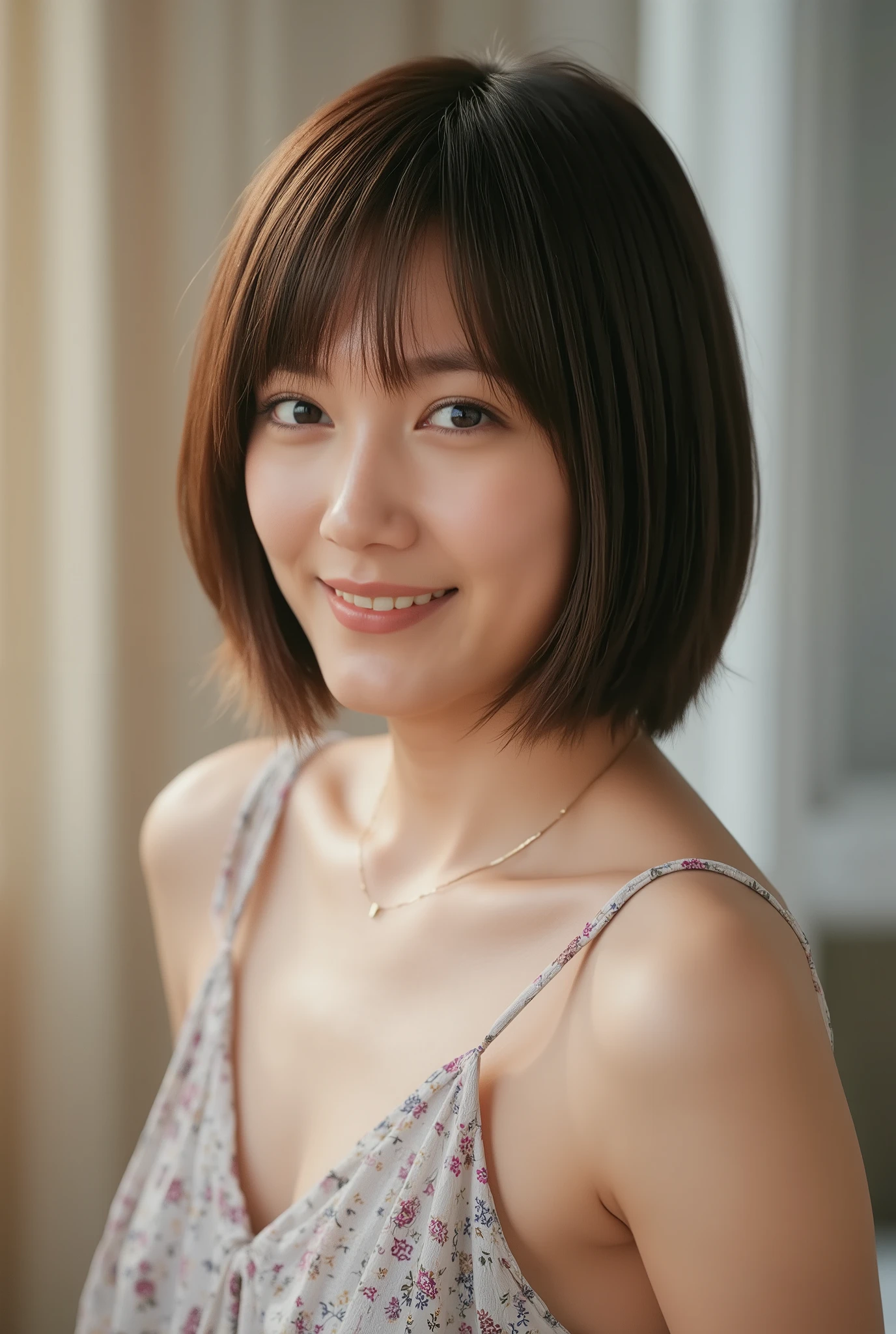 (8k), (best quality),　masterpiece, (realistic), (photorealistic:1.37), ultra-detailed, 1girl, (bokeh) ((dramatic lighting)), professional lighting, photon mapping, radiocity, , (Best quality, 8k, 32k, Masterpiece, UHD:1. woman) , naked, nsfw, naked, no panties, no underwear, no bra, no tops, no bottoms, no clothes, show off pubic area to viewers, bare breasts, Depiction of precious areola and nipples、depiction of the pubic area, light on and focus on pubic area, no additional fingers, no extended fingers, bare breasts visible, no light around breasts, naked, show off breasts, looking at viewers, no sunlight around your breasts, both breasts are same size, black hair, nsfw, naked, no bra, no underwear, no tops, no bottoms, no clothes, show off pubic area to viewers, bare breasts, Depiction of precious areola and nipples、depiction of the pubic area, focus on pubic area, no additional fingers, no extended fingers, breasts visible, no light on/around breasts, detailed breasts, nude, naked, show off breasts, show off pubic area, both of hands down behind body, hide hands behind body, medium hair, looking at camera, smile,