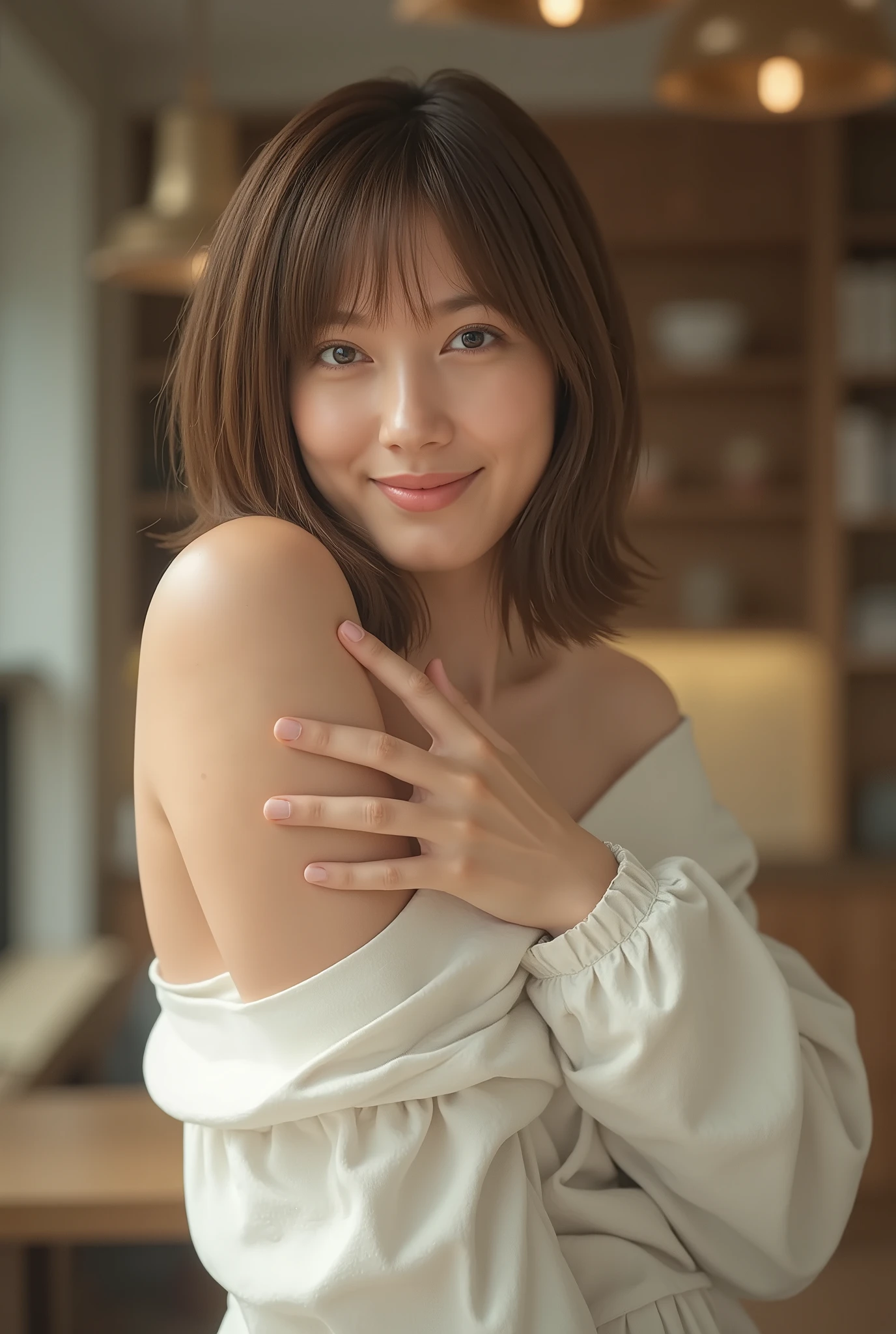 (8k), (best quality),　masterpiece, (realistic), (photorealistic:1.37), ultra-detailed, 1girl, (bokeh) ((dramatic lighting)), professional lighting, photon mapping, radiocity, , (Best quality, 8k, 32k, Masterpiece, UHD:1. woman) , naked, nsfw, naked, no panties, no underwear, no bra, no tops, no bottoms, no clothes, show off pubic area to viewers, bare breasts, Depiction of precious areola and nipples、depiction of the pubic area, light on and focus on pubic area, no additional fingers, no extended fingers, bare breasts visible, no light around breasts, naked, show off breasts, looking at viewers, no sunlight around your breasts, both breasts are same size, black hair, nsfw, naked, no bra, no underwear, no tops, no bottoms, no clothes, show off pubic area to viewers, bare breasts, Depiction of precious areola and nipples、depiction of the pubic area, focus on pubic area, no additional fingers, no extended fingers, breasts visible, no light on/around breasts, detailed breasts, nude, naked, show off breasts, show off pubic area, both of hands down behind body, hide hands behind body, medium hair, looking at camera, smile,