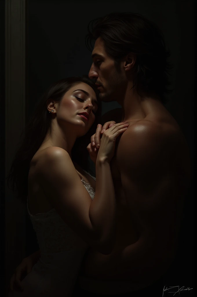 photo of a man and a woman who look at each other, they are naked, he abuses her and she cries looking at him. (the girl is 16 years old, naked, sweet, close-up of her face, without makeup, mouth open in a sensual way, crying, long and silky brown hair.), (the man looks like a pervert and is abusing her, 40 years old) They They are closed in the room, close up of the upper body, photo from below, top angle, close up of faces, close up photo, skin texture, realistic, soft femdom, close angle. A photorealistic image, higher quality resolution, better cinematic lighting, intricate details and sharp focus. Detailed texture in 8K HDR image. (CINEMATIC masterpiece:1) (beauty par excellence),