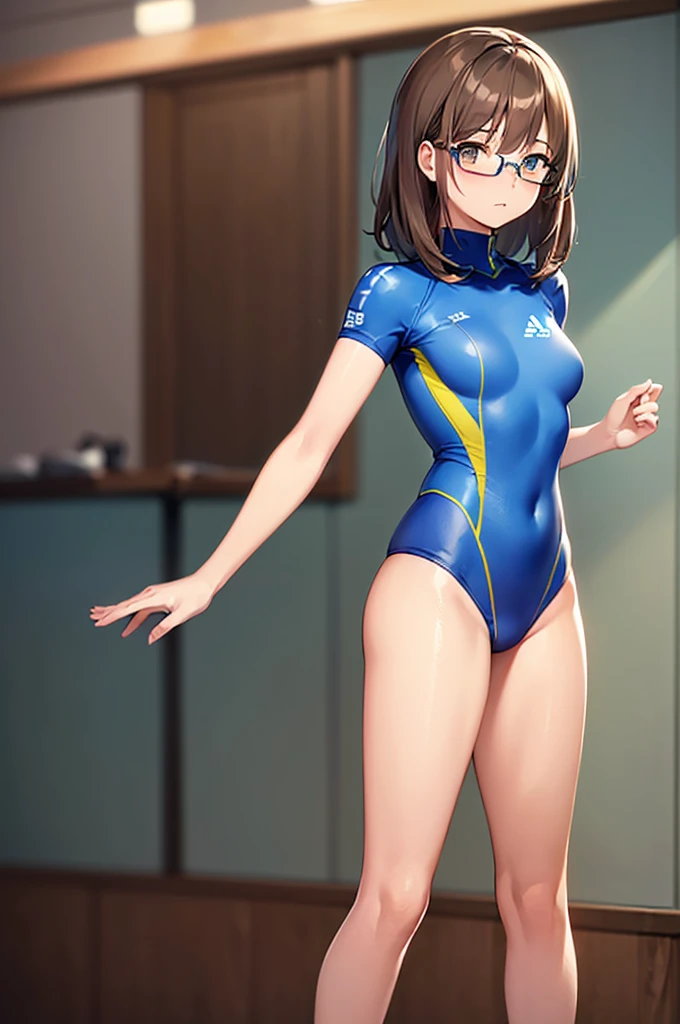 woman:1 person, ((Highly detailed skin), Beautiful realistic face, White skin, Pointed Chest, Small nipples, Accurate anatomy, Realistic eyes, Natural Eyes, Brown Eyes, Accurate eye focus, Accurate limbs), (Hyper Realist, Ultra-realistic, 4k, Attention to detail, Ultra-high resolution, highest quality, masterpiece, Presence, dynamic, Uplifting, bold, Sharpness), (Thinning hair:2), (Soft Hair:2), (Straight hair:1.5), Long, slicked bangs, Very light coppery amber hair, Hair on one eye, (Twin tail hair), (Female gymnast, Detailed costume, Wearing a long sleeve leotard:1.5), Shiny long sleeve leotard, Metallic colors long sleeve leotard, Racing long sleeve leotard, Gymnastics Long Sleeve Leotard, High leg long sleeve leotard, Long sleeve leotard with crystals, ({Metallic pink color| Metallic gold color| Metallic silver color| Metallic wine red color| Metallic navy color| Metallic purple color| Metallic yellow color| Metallic grey color| Metallic colors|}Long sleeve leotard colors), Big Breasts:1.3, Tall, Long, slender limbs, (Fours style, Doggy Style, dog style), I'm sticking my butt up, Sticking out her butt, Accentuate your buttocks, The long-sleeved leotard is digging into her butt, back, Looking Back, whole body, Put your chest close, Emphasize the chest, Looking into the camera, smile, barefoot, (Gymnastics Venue:1.3), Nikon, Canon,