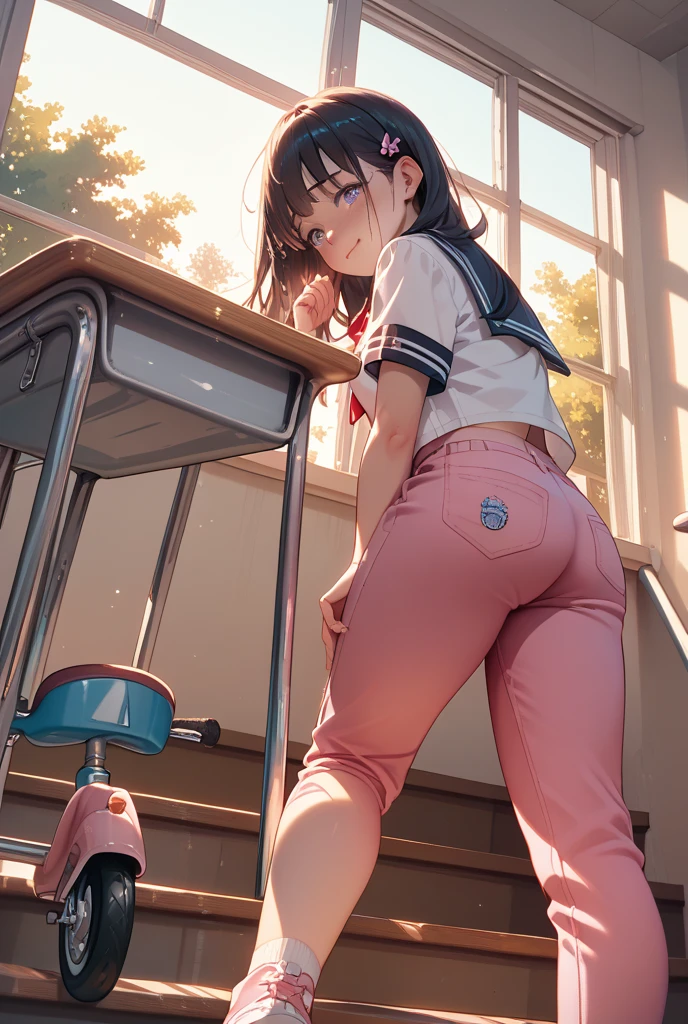 (masterpeace, best quality), 10yo girl, loli, petite white shirt, white panties, bending over, from behind, school locker room,, smile, fun, selfie, multiple girls classmates, volumetric lighting, soft light, bright