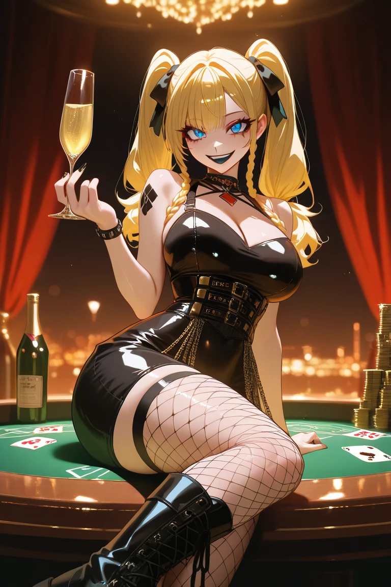 score_9, score_8_up, score_7_up,
 <lora:GOWSif:0.8>
GOWSif, 1girl, blonde hair, blue eyes, long hair, tattoo, looking at viewer, playboy , black leotard,  arms,  legs, holding tray, indoors, casino, smile, knee up, sitting, high heels, on chair