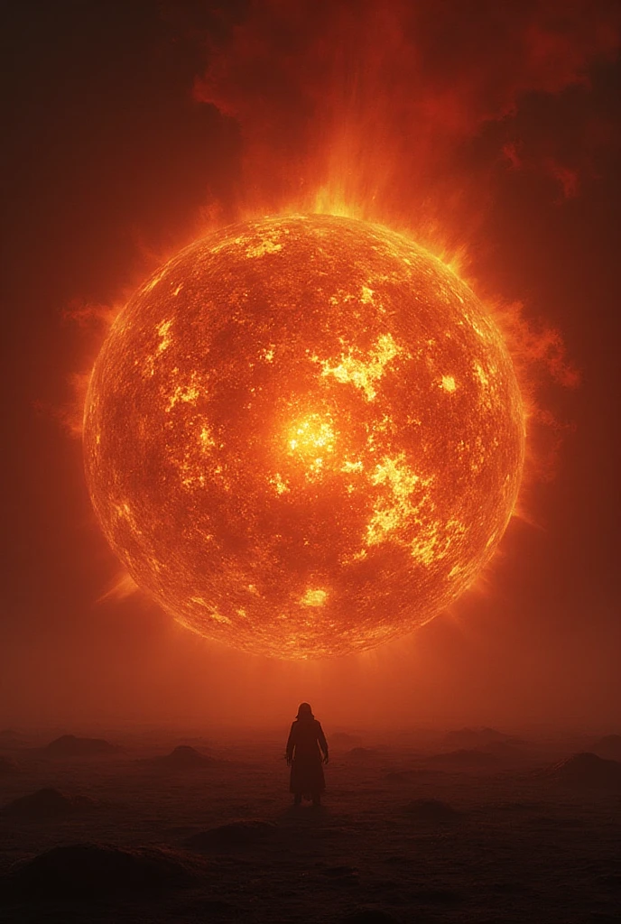 Prompt: A massive burning sun collapsing, its light fading, the sky turning dark and red, apocalyptic scene, highly detailed, cinematic, ultra realistic, dramatic lighting

