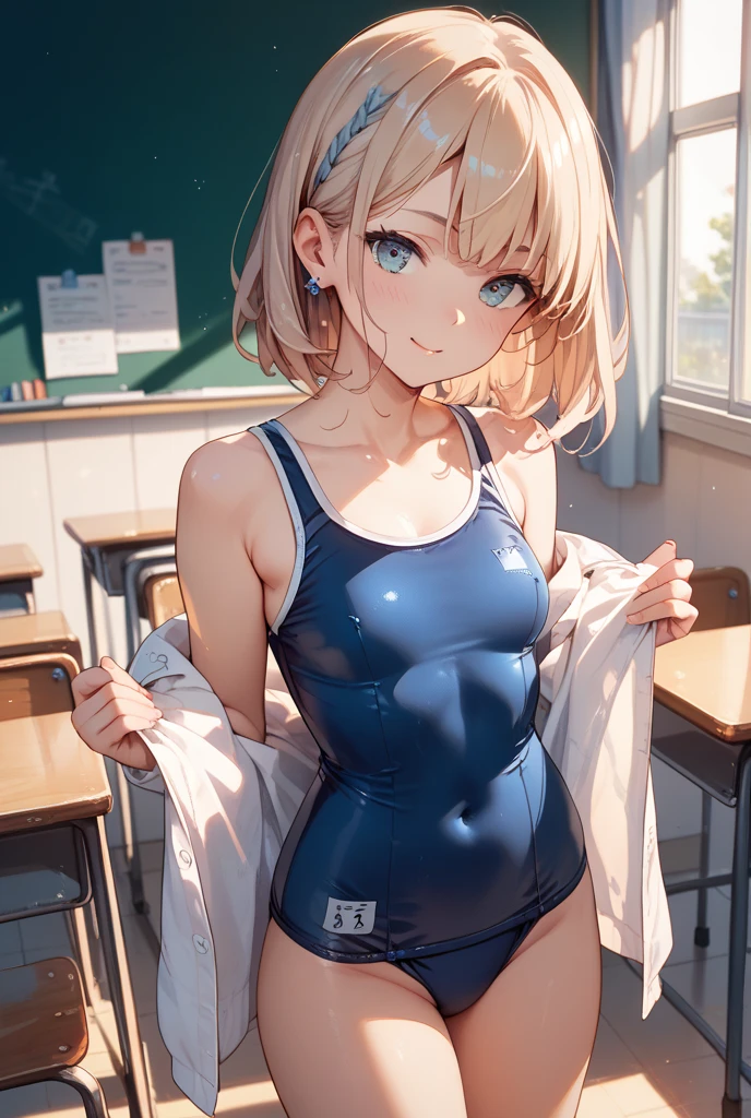 high quality、最high quality、Ultra-high resolution、Slender beauty、School Swimsuit、Embarrassed look、Droopy eyes