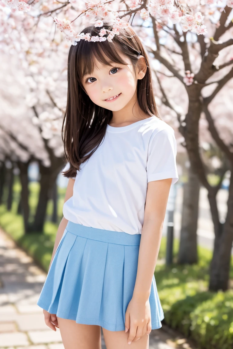 Two 10-year-old, Japanese elementary school girls, 110 cm tall and small titsed, (Flat chest), are walking to school wearing Baby blue micro mini high cut skirt, Baby blue micro mini high cut tank tops, (navel-baring), and carrying randsel,