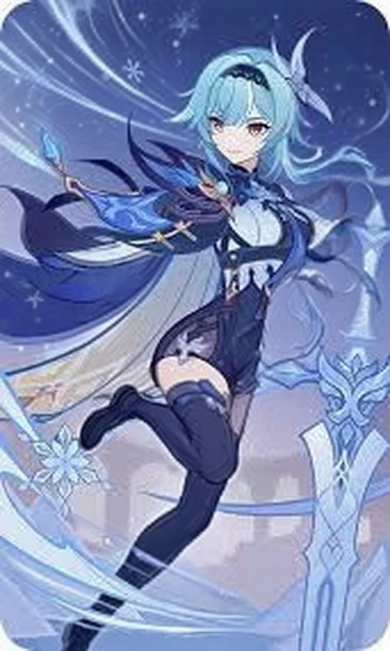 , 1 chica en, hermosa una chica, ojos ultradetallados, maduro, Diadema para el pelo, Armadura azul, armadura de hombro, manto azul, arboledas de codo, Leotard, muslos blancos, (dynamic poses:1.27),1. Tocado de Niña Umi Uzaki, Armadura azul, armadura de hombro, manto azul, arboledas de codo, Leotard, muslos blancos, (happy expression:1.52), ojos enfocados,