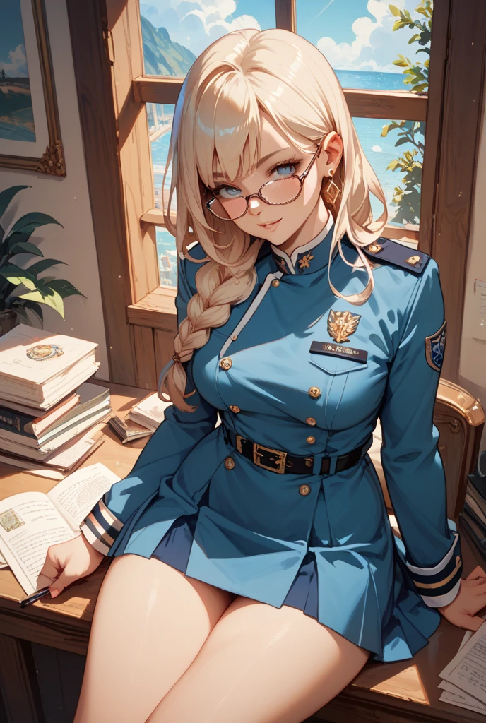 1girl, psgkneesocks, demon_uniform, single_horn, necktie, glasses <lora:PSG_Kneesocks-09:1.0>, beautiful, (masterpiece:1.2), (best quality:1.2), perfect eyes, perfect face,