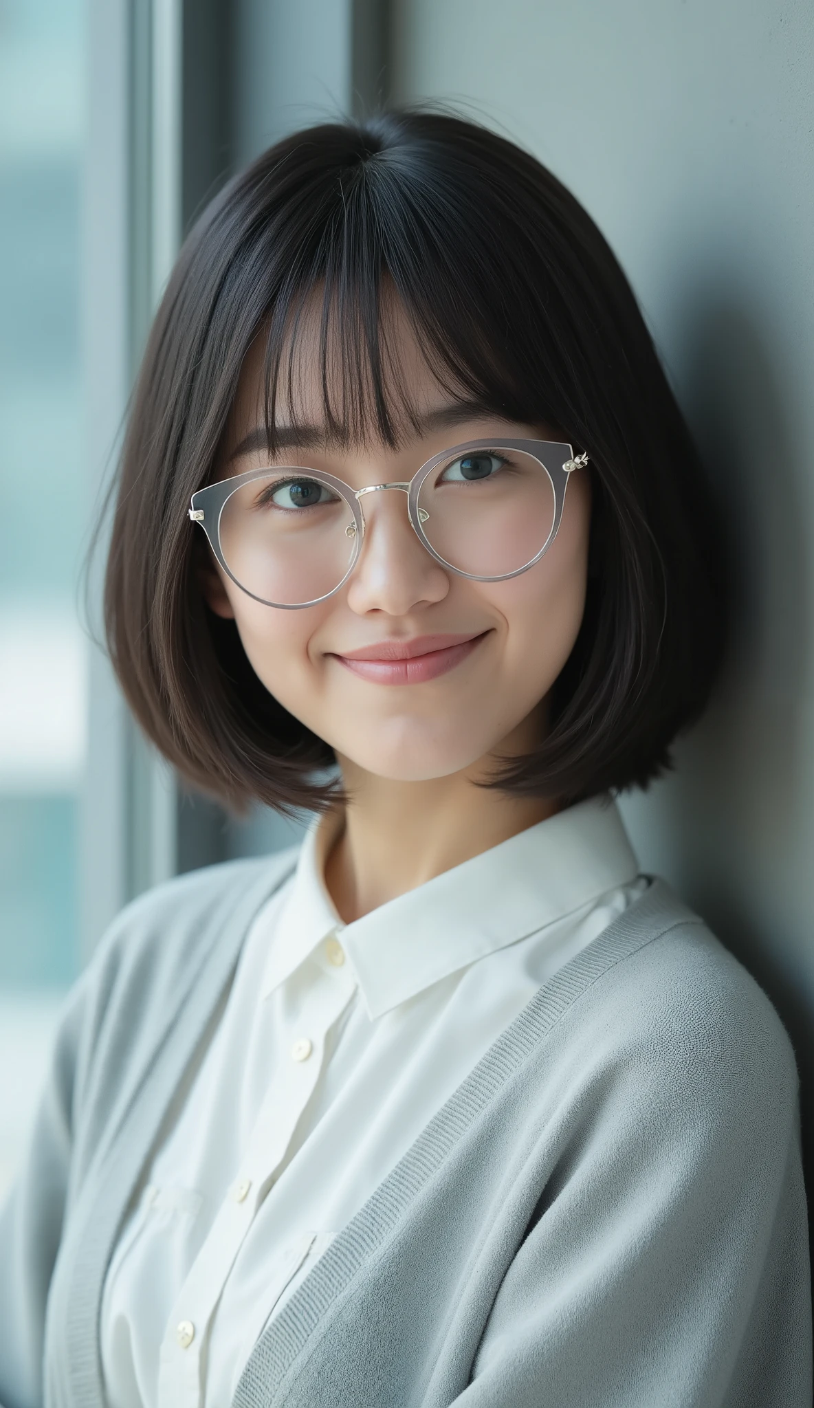 full body( from head to foot)Capturing 、。reflect a height of 155 cm in consideration of perspective、。
28 year old Japanese woman。close-up seen from the front、watching the 2 people in front while smirking、Peering Down、Teasing expression(eyeが細くなり、mouth角が上がって軽くニヤリ、cool impression with intellectual curiosity)、Peering Down。blackhairベースにシルバーとダークブルーの非常に軽いグラデーション( clothes based on black )Short Bob (Kyouko style、that is young、前hairは短めストレートバング)。ダークブラウンの杏eye(the corners of the mouth are lightly raised)、thin framed silver Glasses、明るめの自然なskin、transparent, healthy, 28-year-old young々Shi。well-formed, soft, oval facial features、transparent and healthy、additional nuance
Atmosphere。whiteい shirtに薄いグレーのカーディガン、星型 pendantを首に、blackいスカートとblackい革shoes。wall側に立った姿勢で。
high-resolution live-action photo style、prioritize realistic depictions of the human body and face。
Solution resolution/Detailed terms
「4K resolution、詳細な顔とfull bodyの特徴(eye、nose、mouth、skinの質感、foot)Secure。best quality:1.5, ultra-detailed:1.2
See style
「Aragaki Yui's Realistic Portrait Photography Style、sit on the right side of the gym。See cool and natural expressions of Japanese women。
淡いグレーのオフィスwall、bright, natural lighting、white shirt and light gray cardigan {x} simple, work-like atmosphere with door frames and mirrors。behind、2 people in front using perspective(man and woman)Keep an eye on。
natural beige(skin)and greys(wall)、black(hair、 pants、shoes)and silver(glasses、hair飾り、 pendant)、white( shirt)color theme。silver dark blue(hairのグラデーション)Emphasis。
bright and natural office lighting、and an image of a 28-year-old young々Shiと自然な軽やかさを。highlight soft face and body、wallに寄せた部分に軽い影を。glassesのレンズに少し反射を。
best quality:1.5, ultra-detailed:1.2, high resolution, realistic human body and face:1.3(特にfull bodyと顔のディテール