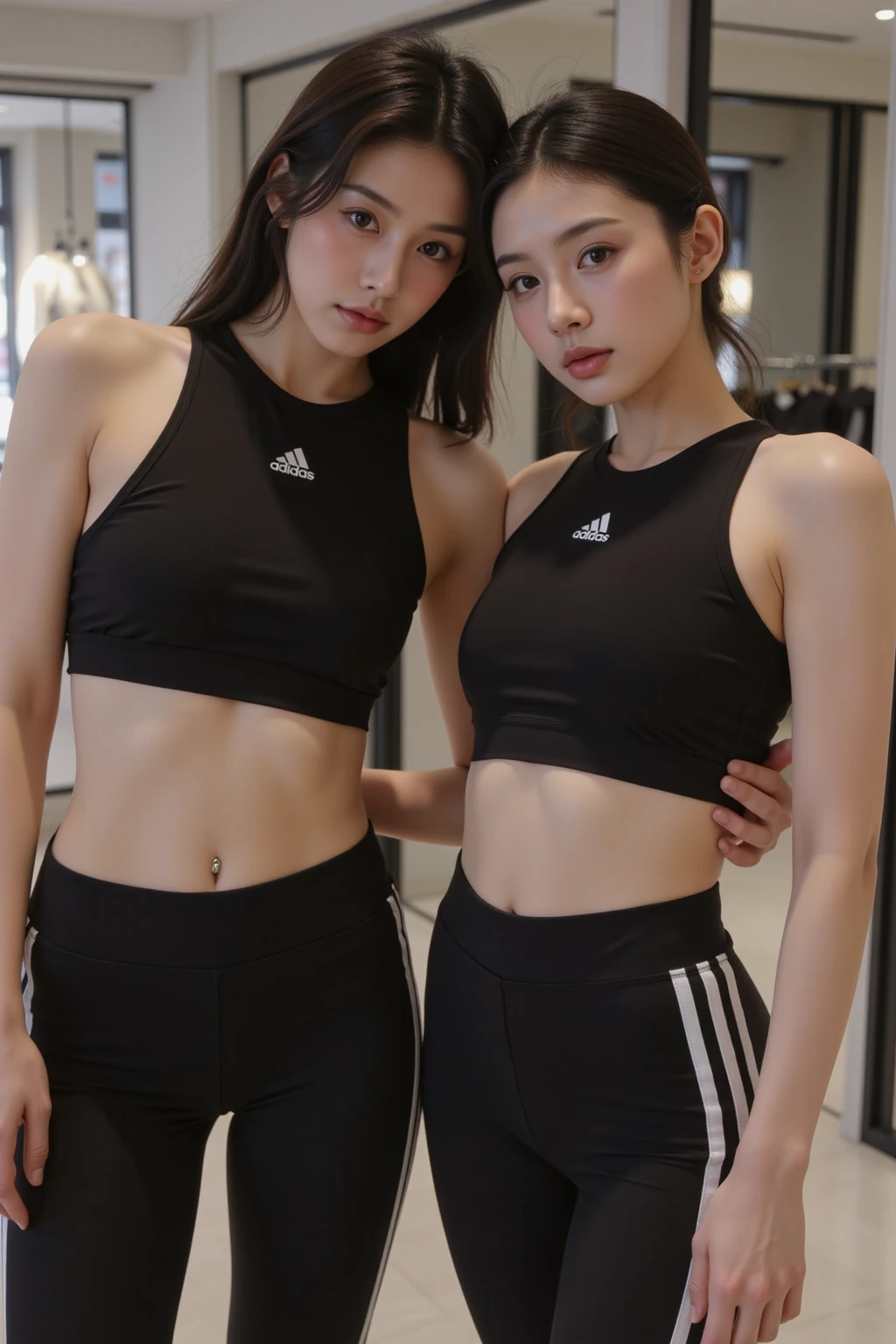 Top image quality、Raw photography、超A high resolution、Cute girl at 18 years old、Shooting for one person only、round 、Black tank top、short trousers of black color、Beautiful Eyes of Details、very elongated eyes、Beautiful eyelashes、Beautiful double eyelids、white walls、Beautiful waist、very slender legs、a short bob、slender physique