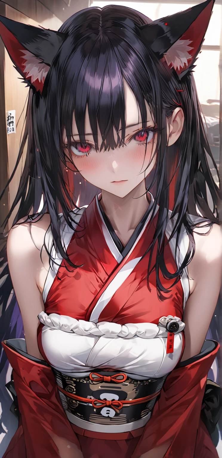 (masterpiece, best quality), intricate details,
1girl, <lora:CHAR-MasterNemesis:0.8> MasterNemesis, dark skin, long hair, two side up, hair ribbon, MasterNemesis, dark skin, long hair, two side up, hair ribbon, choker, black kimono, sash,
underground, dark, prison, blood, dirty, tired,