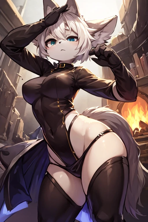Elf Man, Cao Cao, bonitas, silver hair, yellow eyes, sexy black outfit, 4k best Quality, アニメ, masculine.