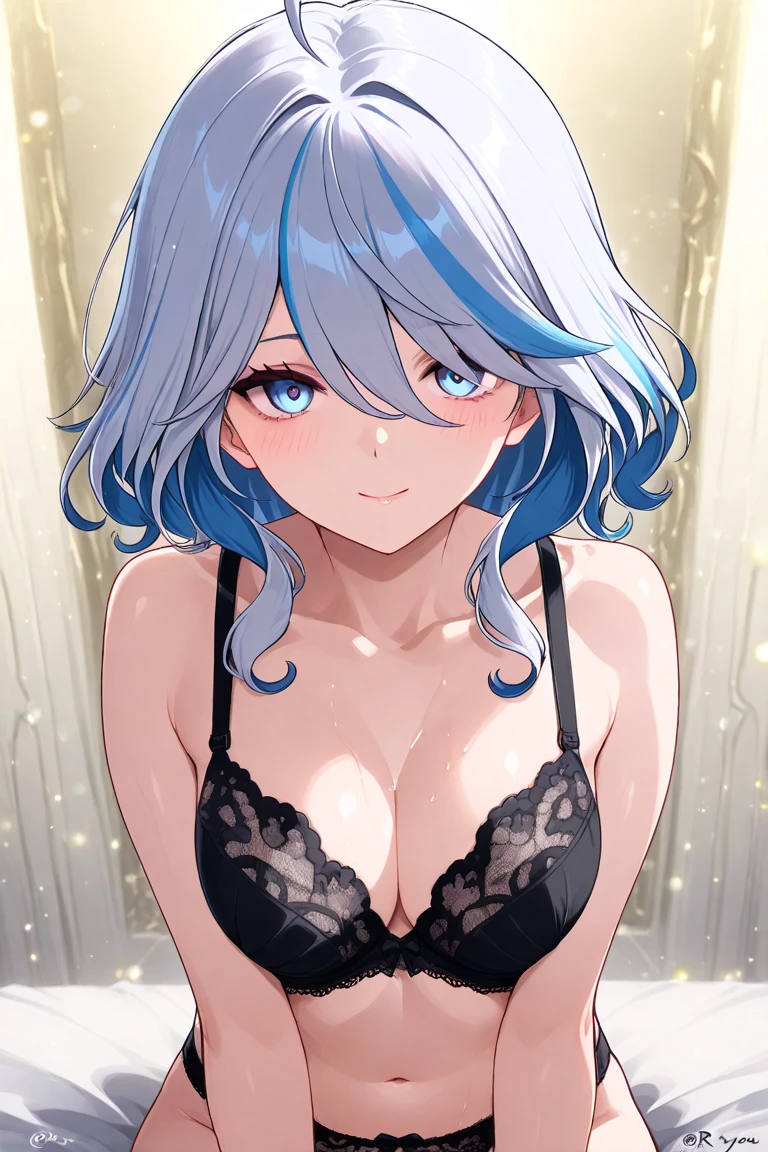 masterpiece,best quality,<lora:ako_(dress):1>,ako, 1girl, solo, looking at viewer, bracelet, cleavage, large breasts, blush, alternate costume, upper body, purple nails, halo, nail polish, bare shoulders, blue dress, bangs, white background, ahoge, sleeveless