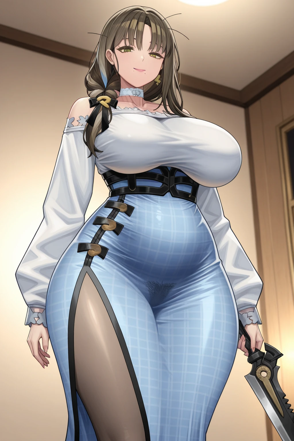 ((Giant saggy tits)),((caderas anchas)),((chica blanca)),((Long brown hair with braids)),((brown eyes)),((thicc thights)),((gafas)),Thicc MILF,((ropa de diosa japonesa))
