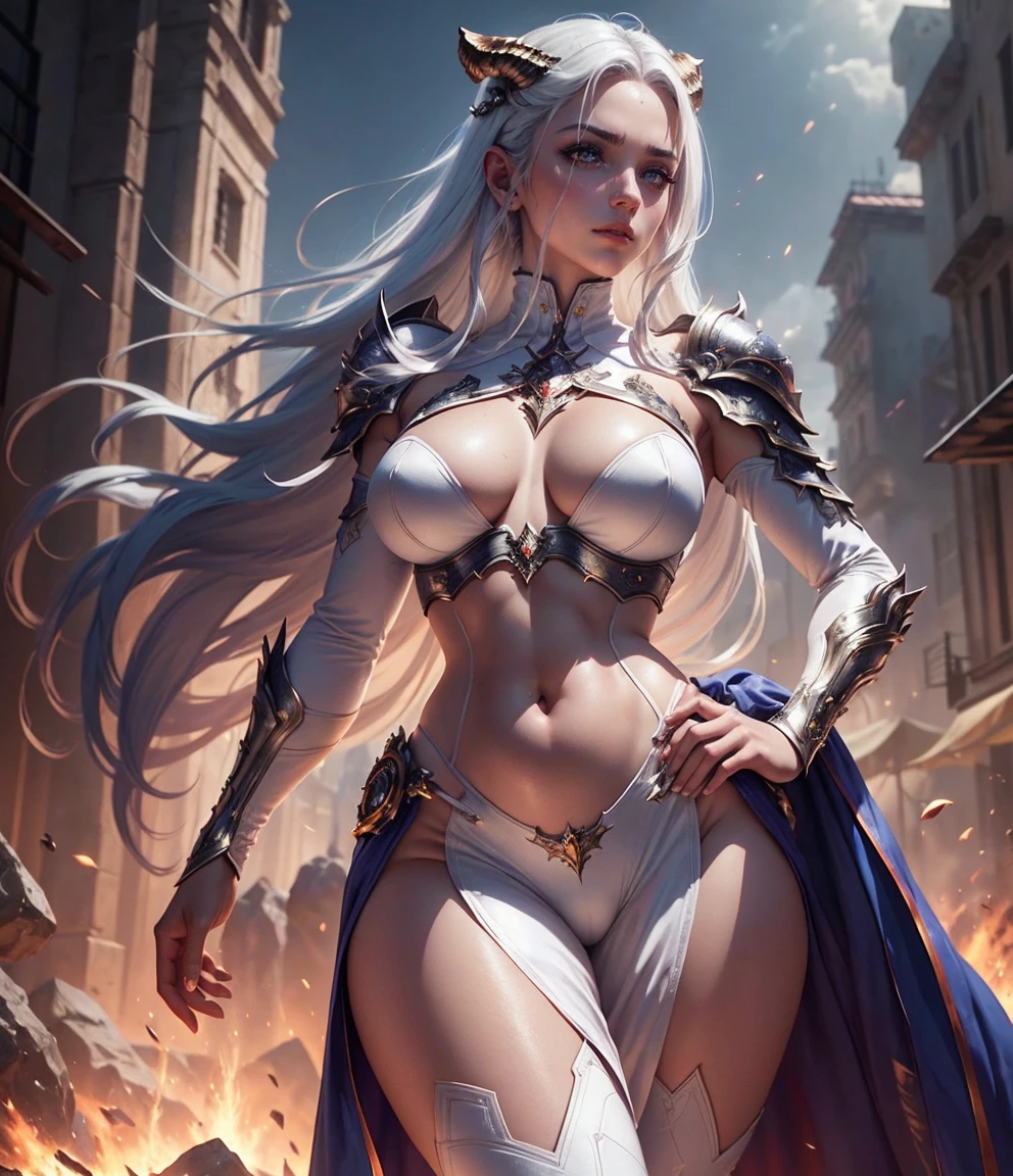 (Masterpiece, Top Quality, Top Quality, Official Art, Beautiful and Aesthetic: 1.2), (1 Girl), (Warrior Queen Golden Armor, Fur-Lined Cape, Bejeweled Crown: 1.2), Serious, White Hair, Colossal, Ultimate Jewel, 100pcs, Gorgeous, Raw Photo, Sexy Swimsuit