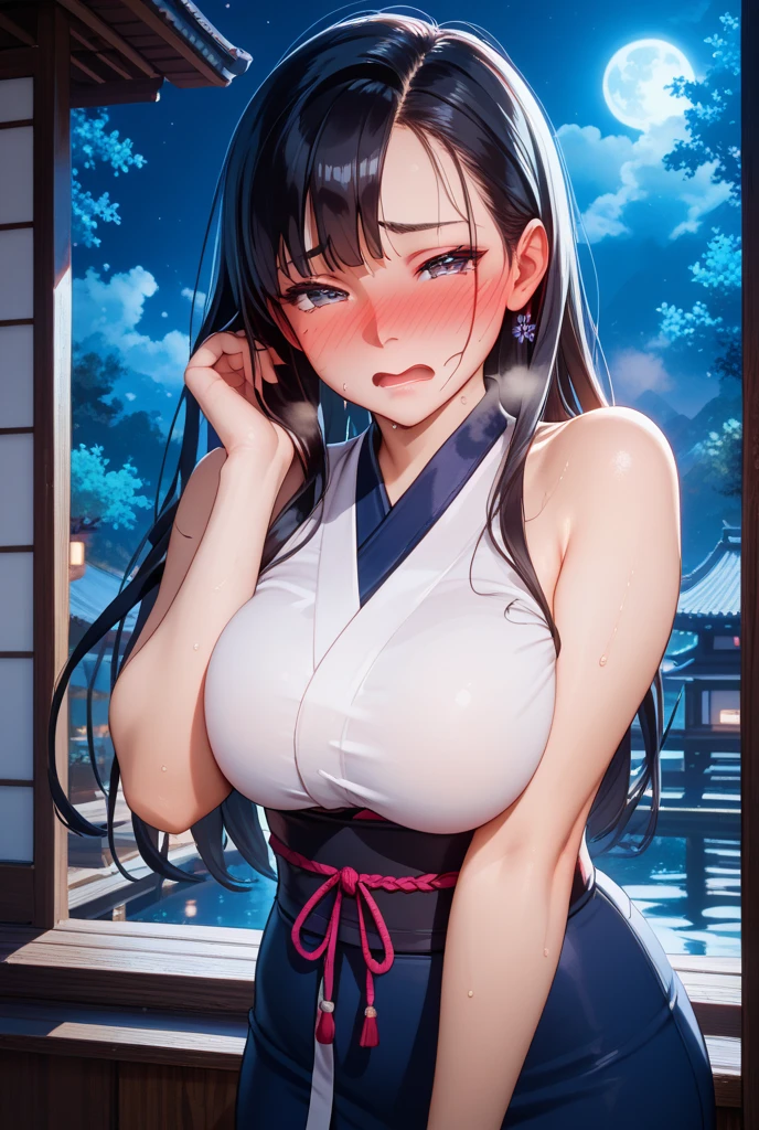 <lora:lingxiang-09:0.8>((extremely realistic shading, masterpiece, extremely detailed, photorealistic))black hair,Red eyesThick lips,Red kimono,Hemp rope at waist,High heeled clogs,black thighhighs, walking rapier