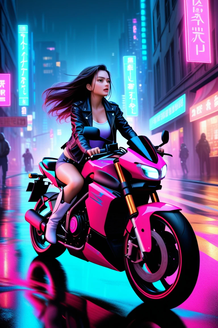 Night Rider Woman Realistic cinematic image of a female rider on a night city background ...