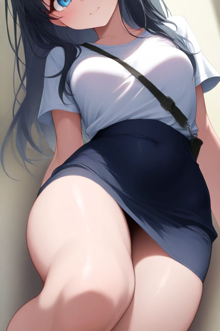 Woman lifting her skirt revealing vagina without panties
