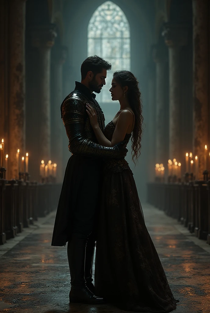 Photo of 1girl, in royal ornate dress , silk, latex, renounce 1boy, in medieval castell at night, punk, [InToThe2KGothClub:0,4] light from the side
