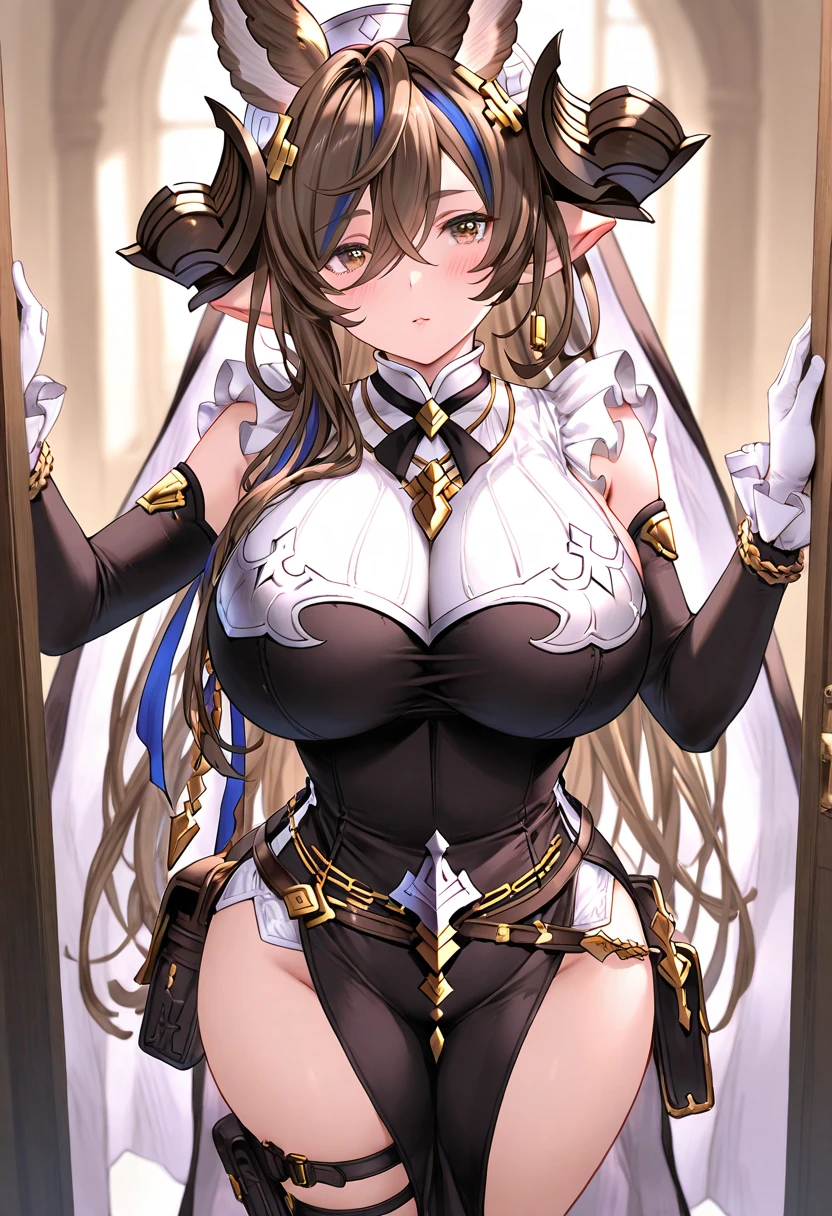 Put your hand on your cheek,((highest quality)), ((masterpiece)),(detailed),High resolution,Sharp focus,Perfect Face,One girl,
(非常にdetailed CG unity 8k wallpaper),(((Vibrant colors))),
Galleon, horn, close your eyes, Big Tits,glamorous_expensive_Tight waist_Long legs,curve,Cleavage,
shiny 肌,very shiny 肌,Shiny body,plastic glitter 肌,exaggerated shiny 肌,illuminated skin))),
((detailedなボディ)),(detailedな顔)), cute,Lewd,erotic,Bold,Camel Toe,erection of nipple,
(Flying debris, 超High resolution),(((Brown and Gold Theme))),Wear an iridescent aura,
Invisible Light, Amazing shine, neon blue glow, The colors of another world,Bright colors,
Long dress, White gloves, Frills, Removable sleeves, Frills袖, Brown knee socks,Absolute area, Thigh straps, flower,