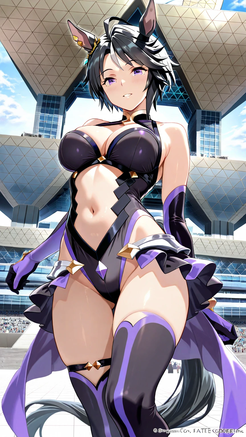 (WALLPAPER, epic style, ((Background: Roman colosseum filled with cheering crowd)), (hinata\(boruto\), ((((silver bikini armor, armor only)), ((champion))))), masterpiece, 4k, vector coloring, whole body shot, (high color saturation), contrast lighting, mature female, (curvy:0.8), solo, anime style, sharp focus, professional artwork, intricate details, colorful, vibrant colors, vivid colors, digital blending, ultra detailed body, ultra detail hair, ultra detail face, trending on pixiv, very hot colors, (((Background: Roman colosseum filled with cheering crowd))), detailed bold arm lines, high color saturation, bold lines, bold drawing lines),
((sexy pose)), (head tilt), closed mouth, kind smile, cute look, cute, cute face),
((dark blue hair color:1.1), wavy hair, ((short hair, hime cut)),
(perfect eyes, white sciera, bright eyes, white eyes, anime eyes, smoky eyeliner, eyeshadow)
(white skin, (fair skin), slender body, milf, perfect face),
(legs, big breasts, off-shoulders, (detailed shoulders, detailed arm lines, little biceps lines)),
(bare shoulders, bare legs, (both hands on boobs),