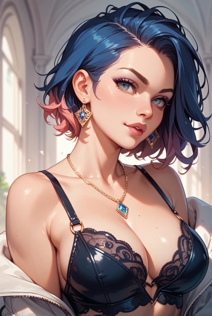 ((masterpiece, best quality)),
st. louis \(luxurious wheels\) \(azur lane\), highres, highest quallity, illustration, cinematic light, ultra detailed, detailed face, (detailed eyes), best quality, hyper detailed, masterpiece, (detailed face), large breasts, hair ornament, earrings, necklace, portrait, silver dress, revealing clothes,highest details, luminous eyes, (hotel:1.2), sitting in bed, sitting, bed, window, night sky, backlighting, light rays, (high contrast), (colorful),