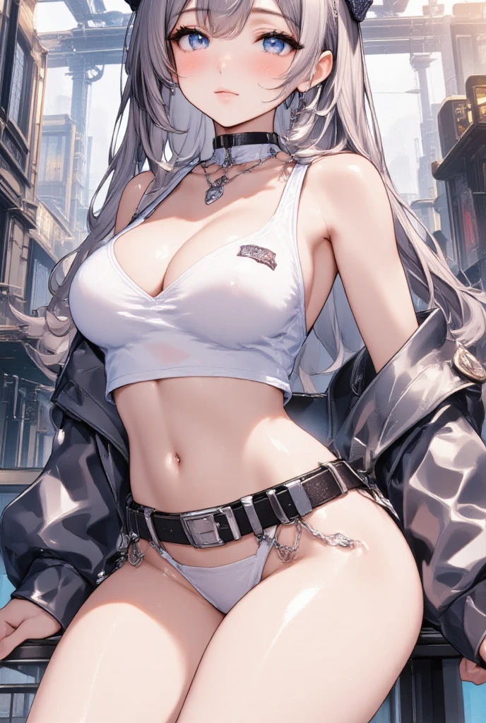 dark skin,very dark skin,dark_skin,
girl rave,(((1girl))),((anime girl with extremely cute and beautiful white hair walking seductively down the street)),
(large breasts:1.4),saggy breasts,(((white hair:1.35, straight hair, long hair:1.4, colored inner hair,ear breathing))),((very light yellow eyes:1.3,upturned eyes:1.3,perfect eyes,beautiful detailed eyes,gradient eyes:1,finely detailed beautiful eyes:1,symmetrical eyes:1,big highlight on eyes:1.2)),((fat)),((((black girl, black skin, dark-skinned_female, dark skin:1.3, ebony skin,lustrous skin:1.5,bright skin: 1.5,shiny skin,very shiny skin,shiny body,plastic glitter skin,exaggerated shiny skin, shiny skin like ebony))),(spider lower abdomen,narrow waist,wide hip,athletic body,inflated legs,delicate detailed fingers,detailed body,detailed arms,human hands, detailed hands),
cute,slutty,seductive,erotic,(((nsfw))),
zettai ryouiki,revealing clothing,show skin,((rave shirt with an yellow print, rave mini-skirt,visible thong straps)),(wearing a rave outfit:1.3,rave clothes,semi-naked,with little clothing,),(detailed outfit,detailed clothes),
(dynamic pose:1.0),solo focus,((mischievous smile)),centered,scale to fit dimensions,Rule of thirds,
outdoors, ((night view)), (cyberpunk night street Background: 1.5,dark sky,alleyway,lonely alley,thick clouds, detailed background:1.25),
(best quality), (high resolution), (sharp focus), (ultra detailed), (extremely detailed), (extremely high quality artwork), 8k_wallpaper, (extremely detailed CG 8k),(very fine 8K CG), ((hyper super ultra detailed perfect piece)), flawless, (((masterpiece))), illustration, vibrant colors, (intricate), High contrast, Selective lighting, Double exposure, HDR (High Dynamic Range), Post-processing, Background blur,